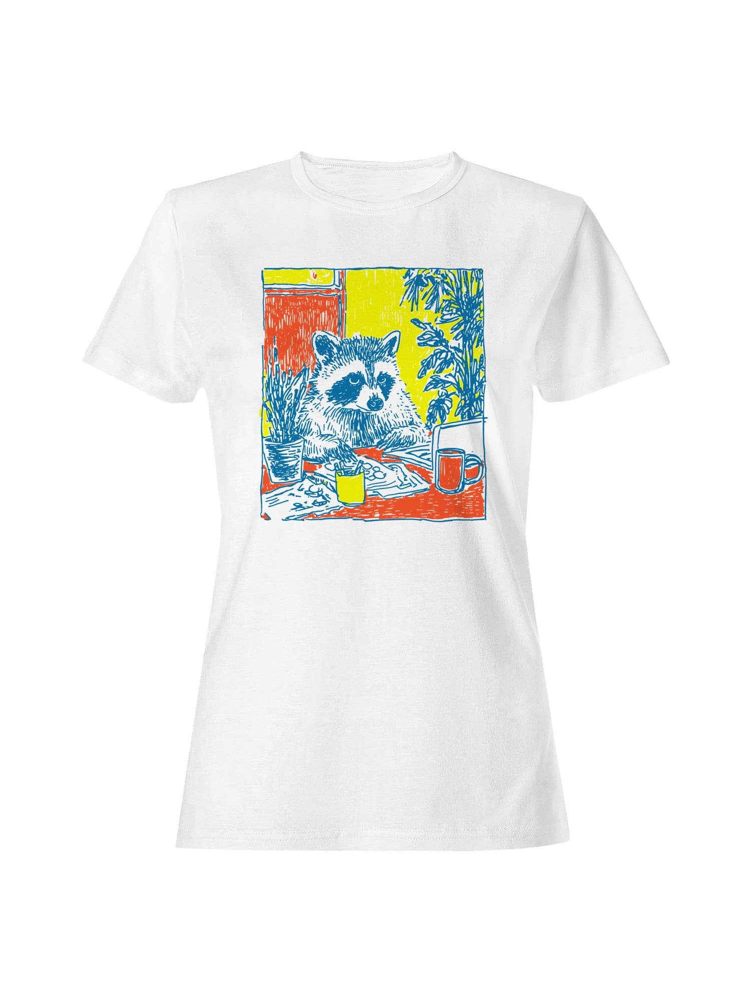 Cozy Raccoon Café Art Print Women's T-Shirt Hoodie, Sweatshirt | PodTeesHub.com