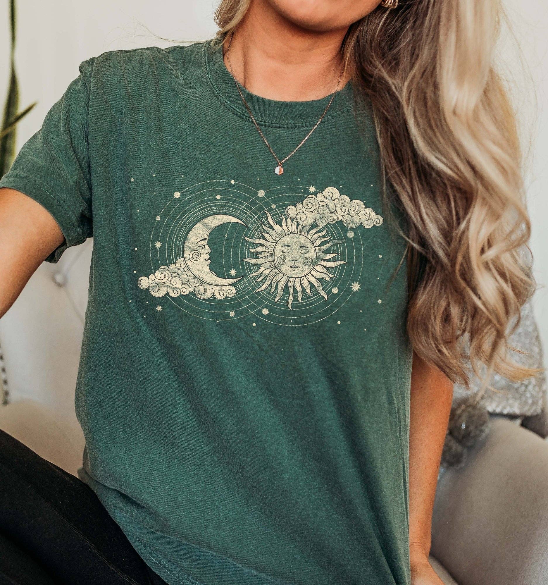 Moon, Sun and Clouds Celestial T-Shirt Hoodie, Sweatshirt | PodTeesHub.com