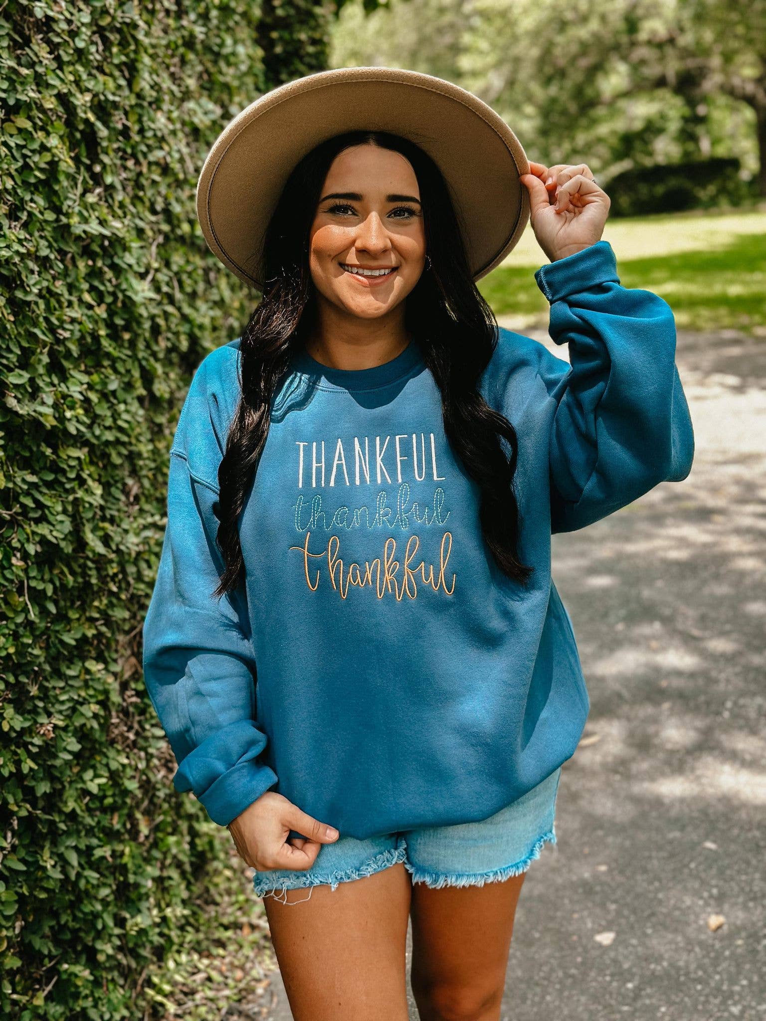 Thankful Trio Multi Color Embroidered Sweatshirt T-Shirts, Hoodie | PodTeesHub.com