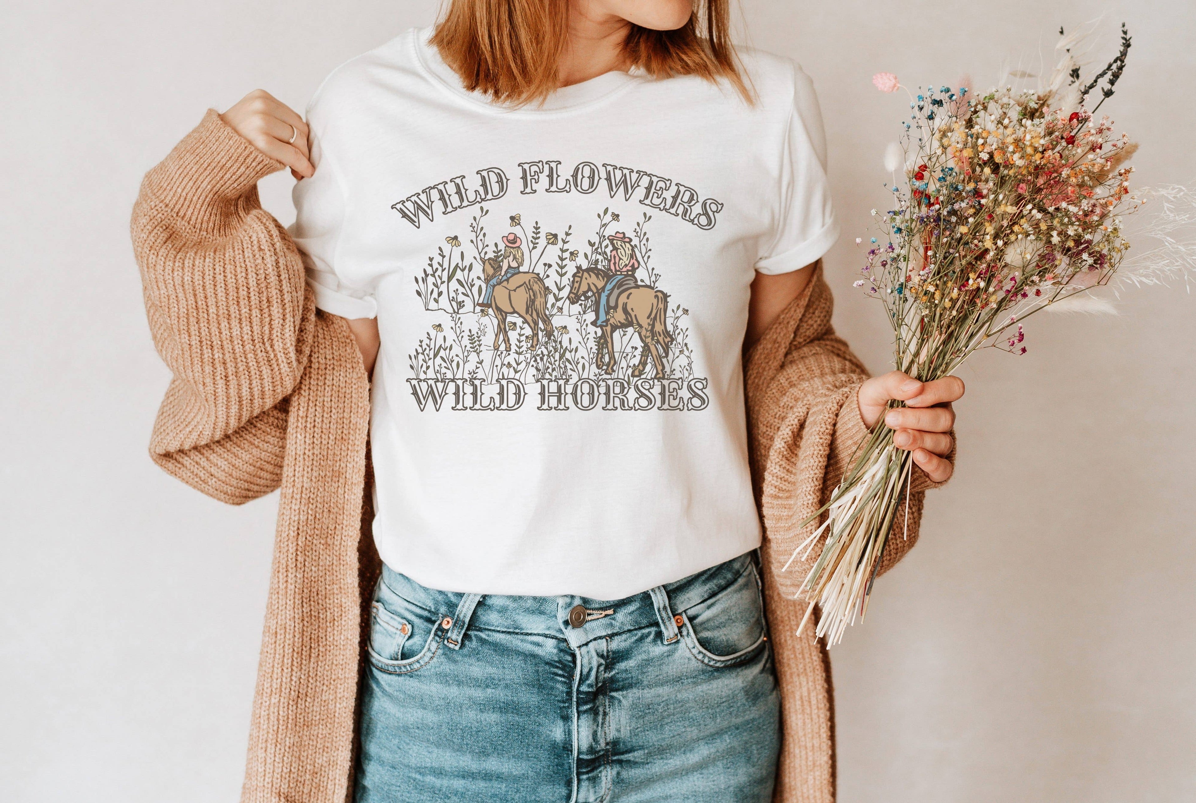 Wildflowers Wild Horses Graphic Tee | Western Wear Hoodie, Sweatshirt | PodTeesHub.com