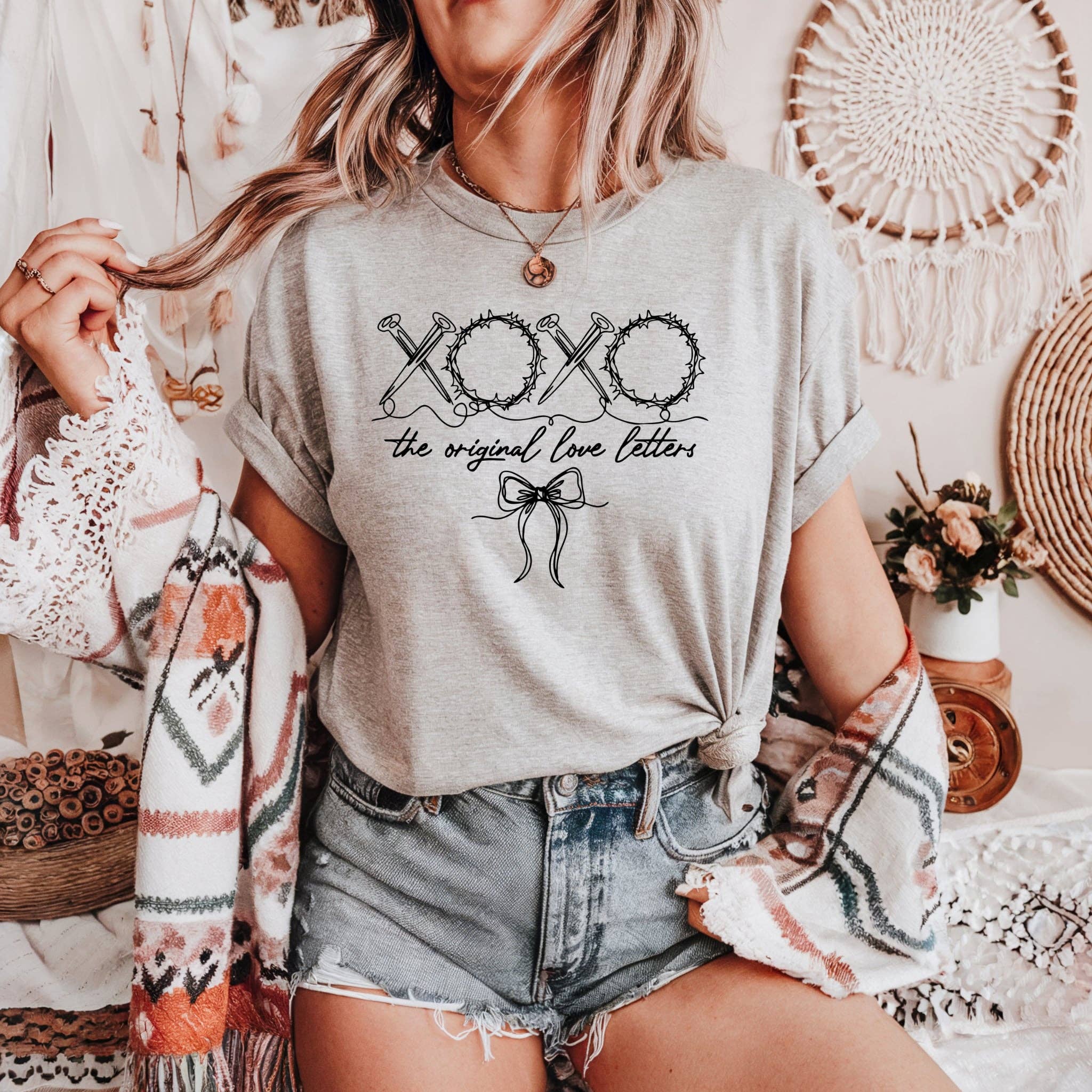 New Xoxo Love Letters Grey Tultex Faith Spring Graphic Tee Hoodie, Sweatshirt | PodTeesHub.com