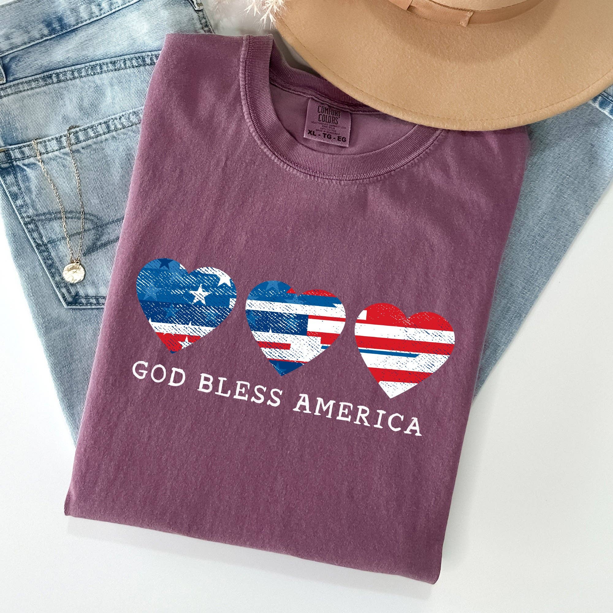 God Bless America, Retro Hearts, Patriotic Tshirt Hoodie, Sweatshirt | PodTeesHub.com