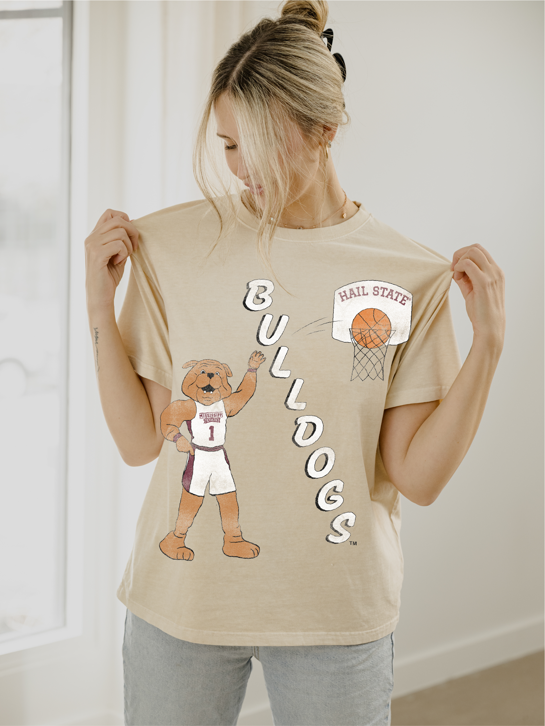 Mississippi State Bulldogs Retro Basketball Thrifted Tee Hoodie, Sweatshirt | PodTeesHub.com