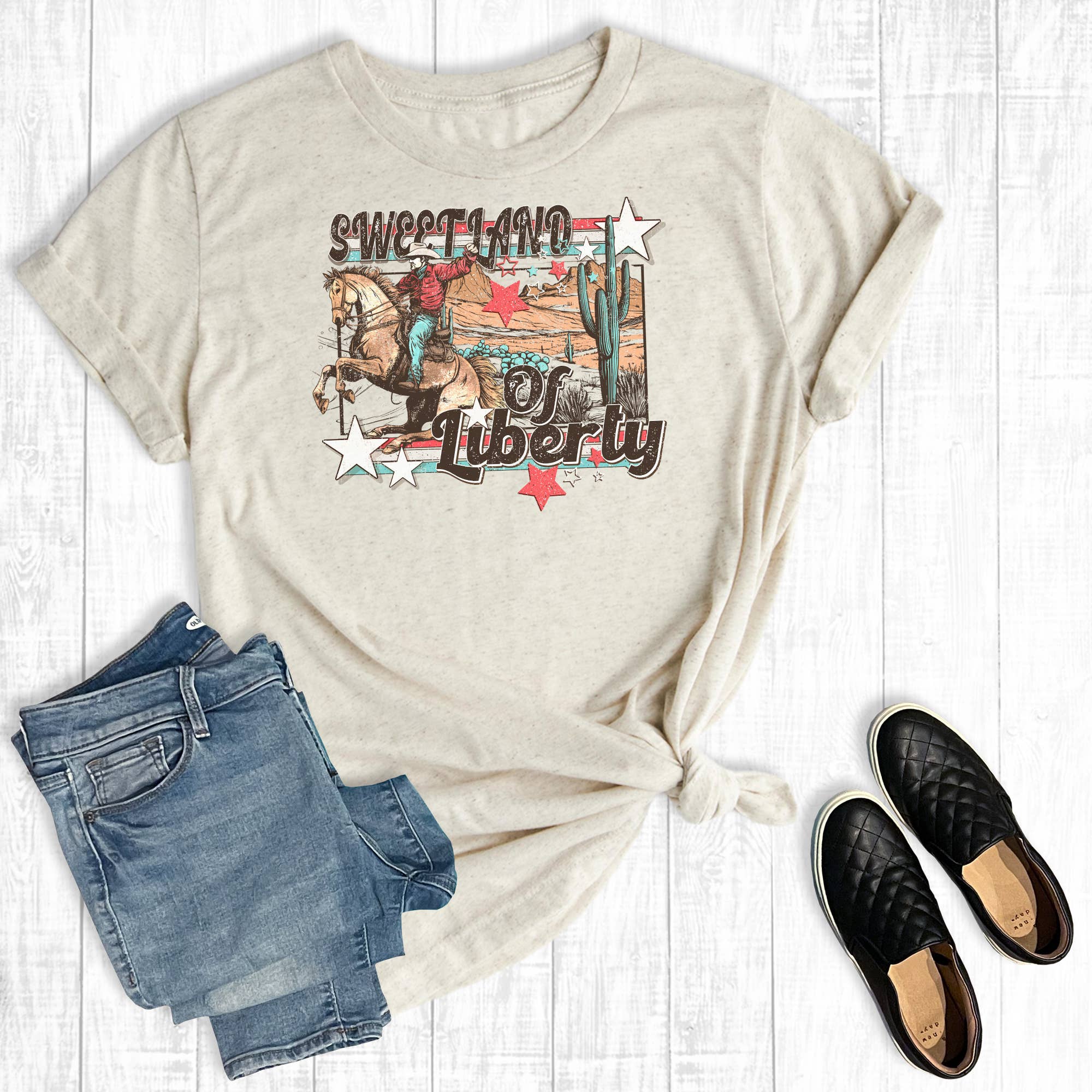 Western July 4th Sweet Land of Liberty Graphic Tee Hoodie, Sweatshirt | PodTeesHub.com