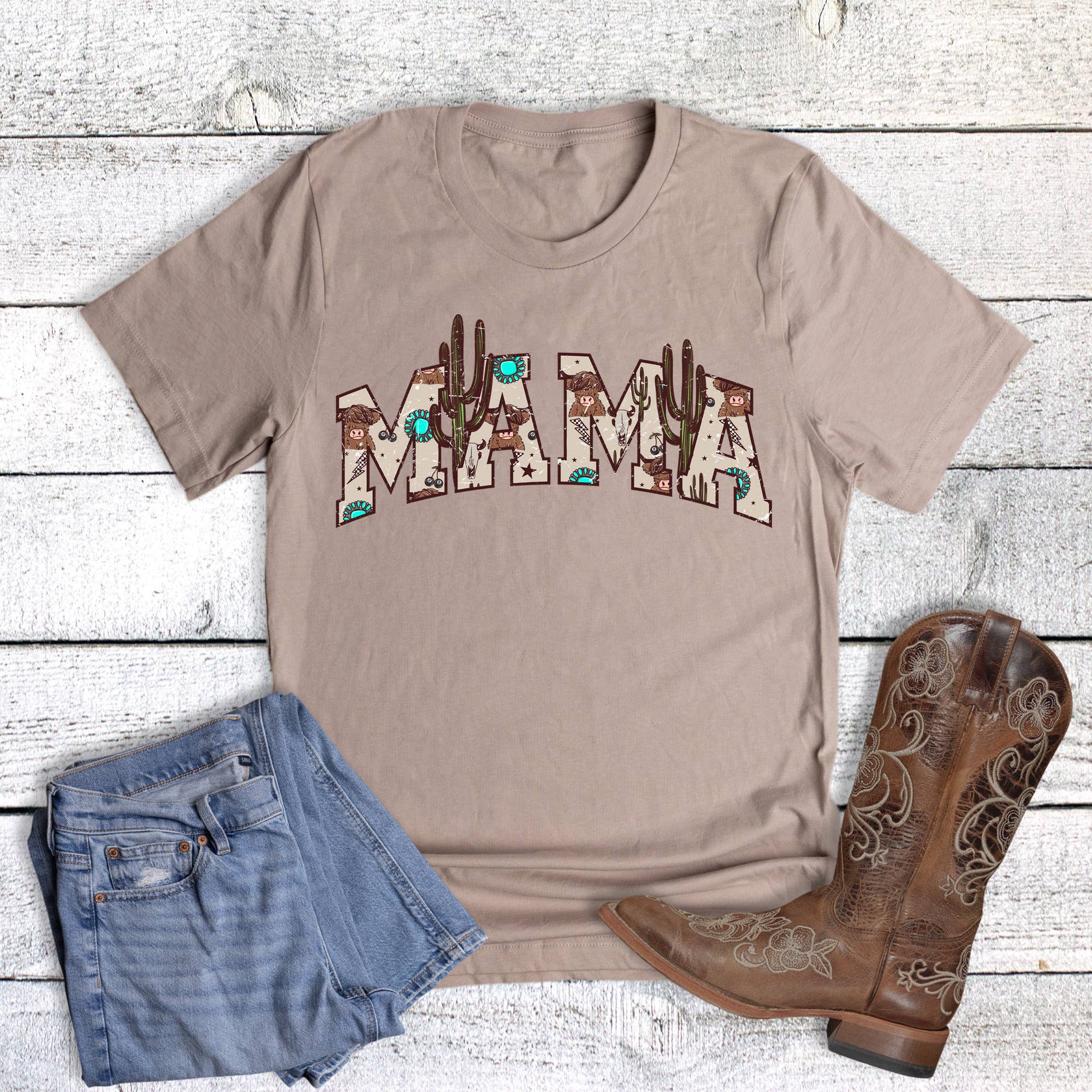 Western Mama Cactus Turquoise Graphic Tee Hoodie, Sweatshirt | PodTeesHub.com