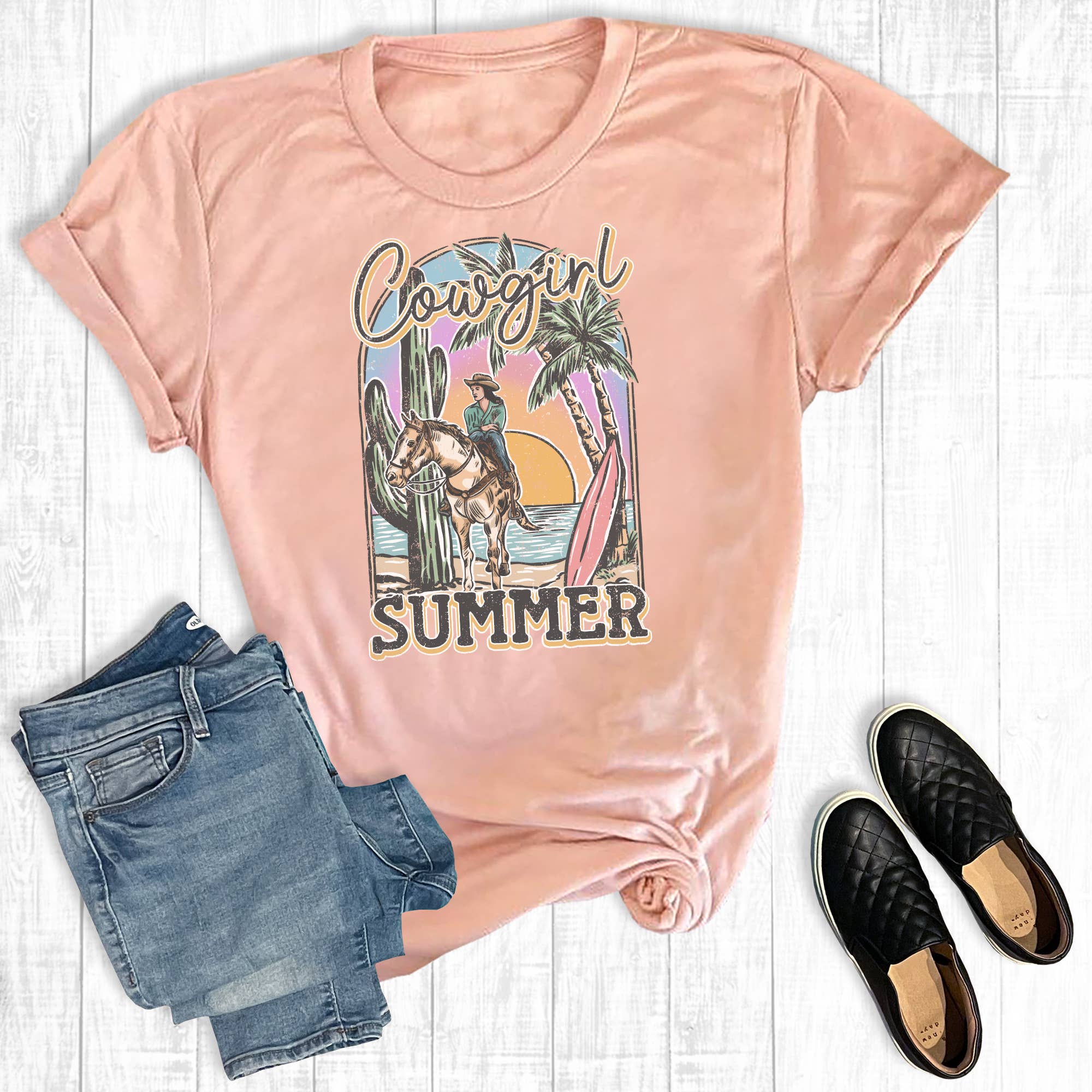 Western Cowgirl Summer Graphic Tee Hoodie, Sweatshirt | PodTeesHub.com