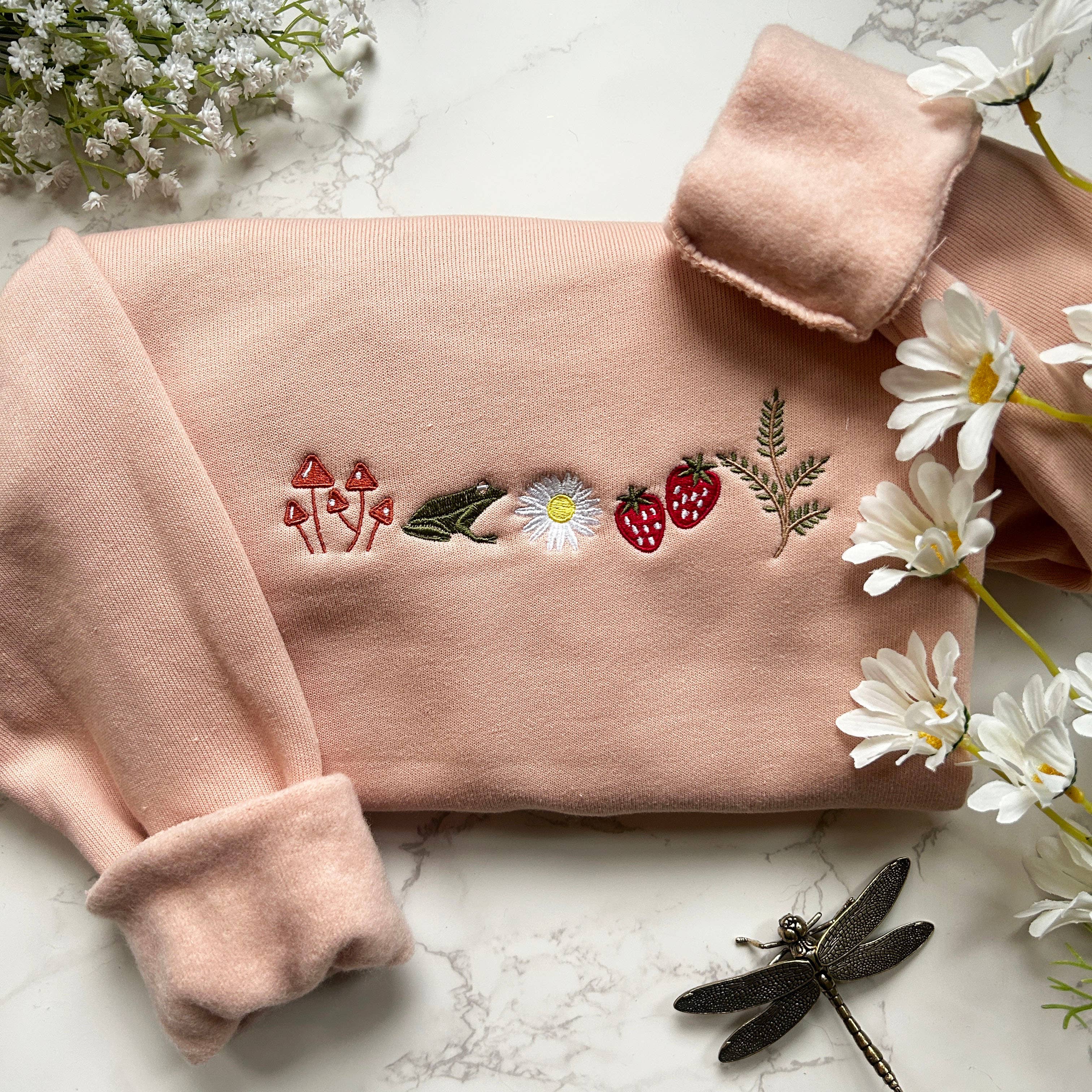 Embroidered Cottagecore Nature Frog Mushroom Sweatshirt T-Shirts, Hoodie | PodTeesHub.com