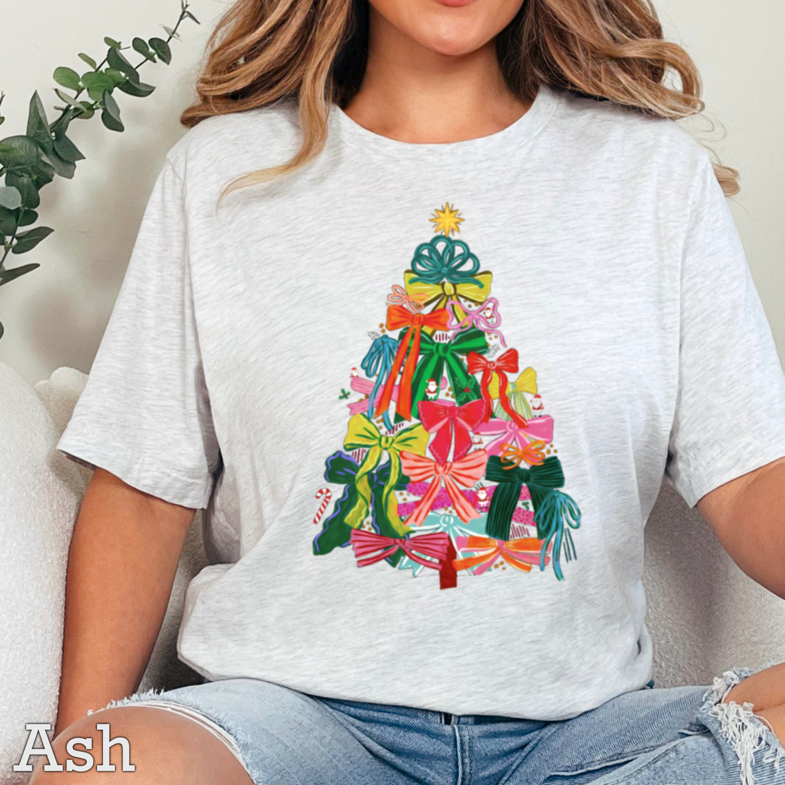 Bow Christmas Tree Christmas 2025 Graphic Tee | Gildan Hoodie, Sweatshirt | PodTeesHub.com