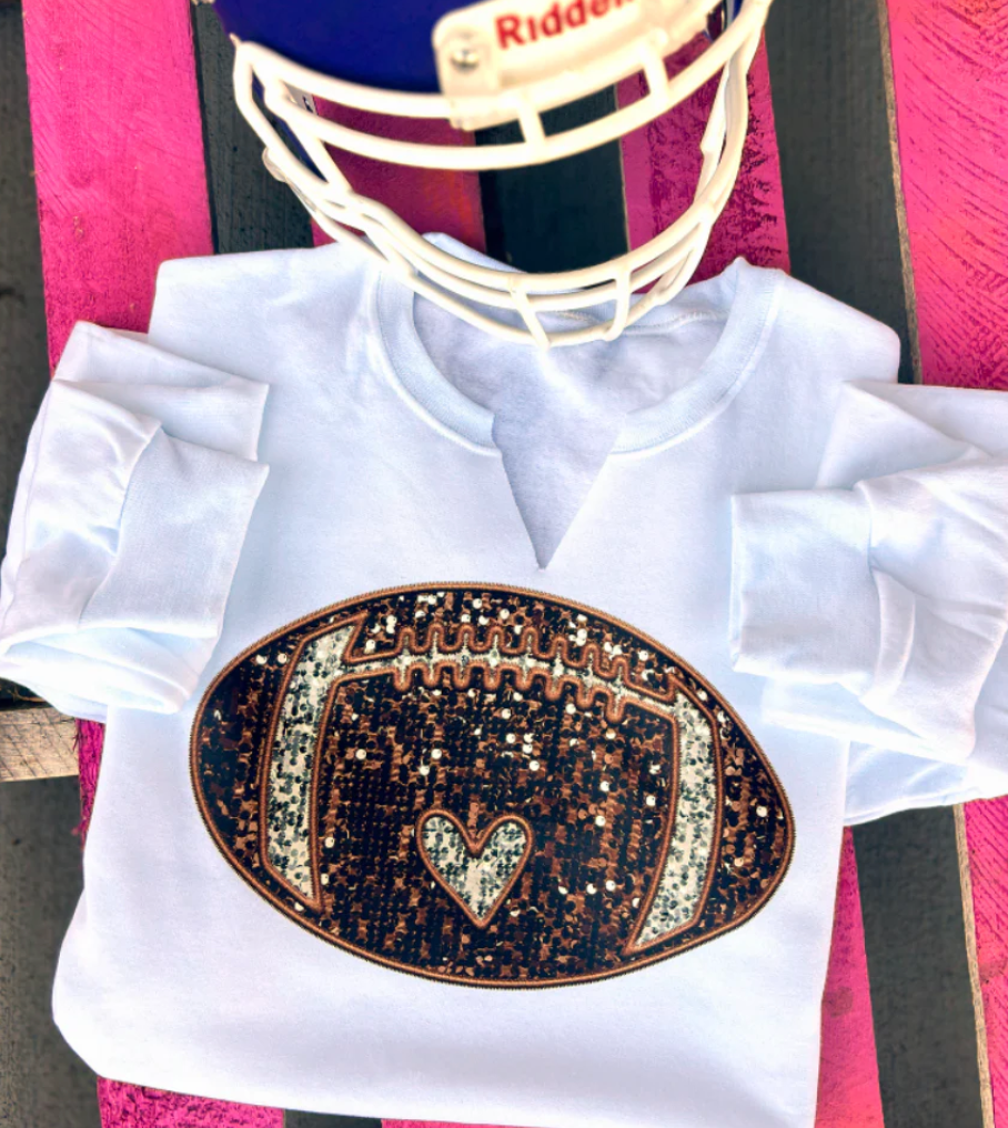 Faux Sequin Football- Sweatshirt Vcut Neck or Crew Neck T-Shirts, Hoodie | PodTeesHub.com