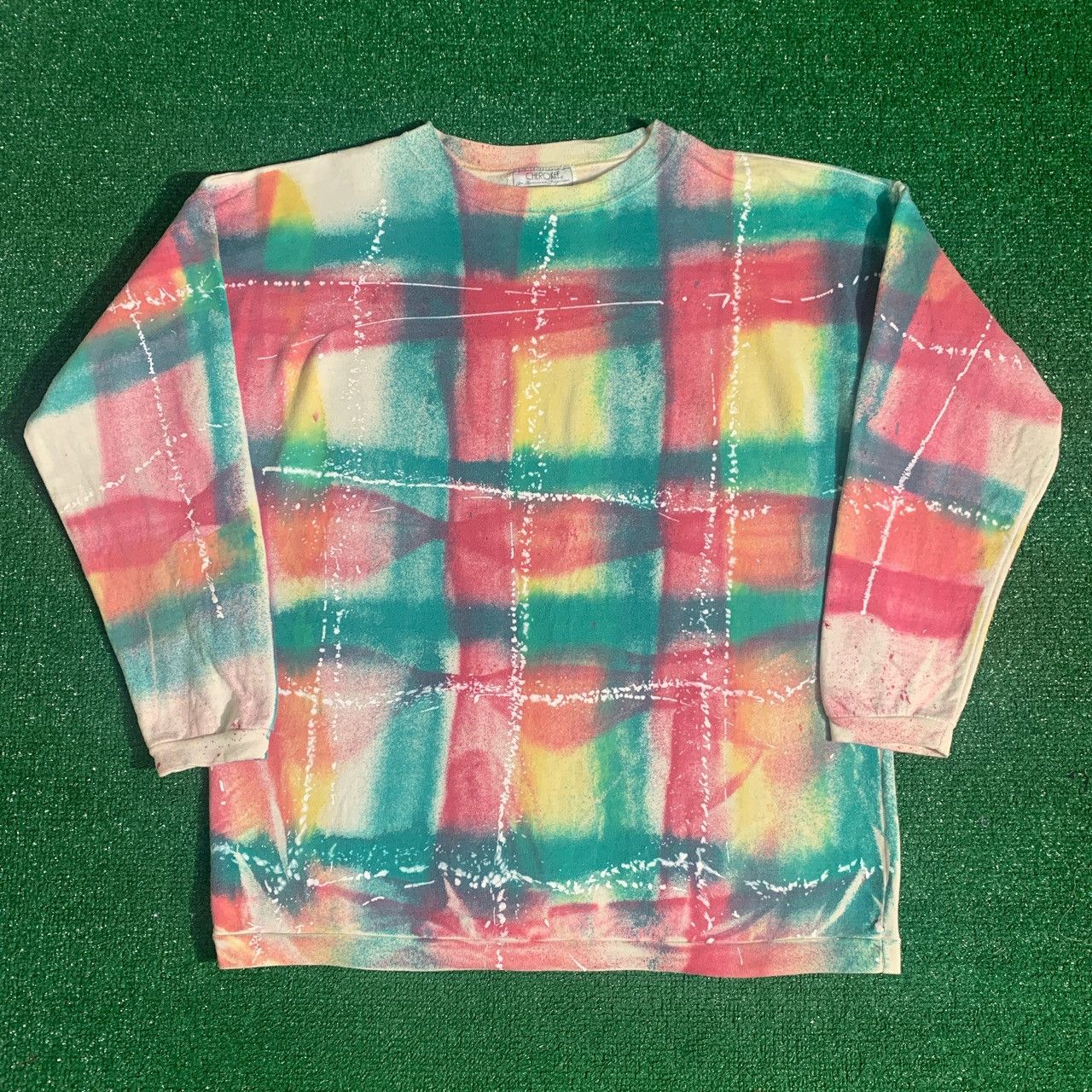 Vintage Cherokee Multi Colored All Over Print Sweatshirt L T-Shirts, Hoodie | PodTeesHub.com