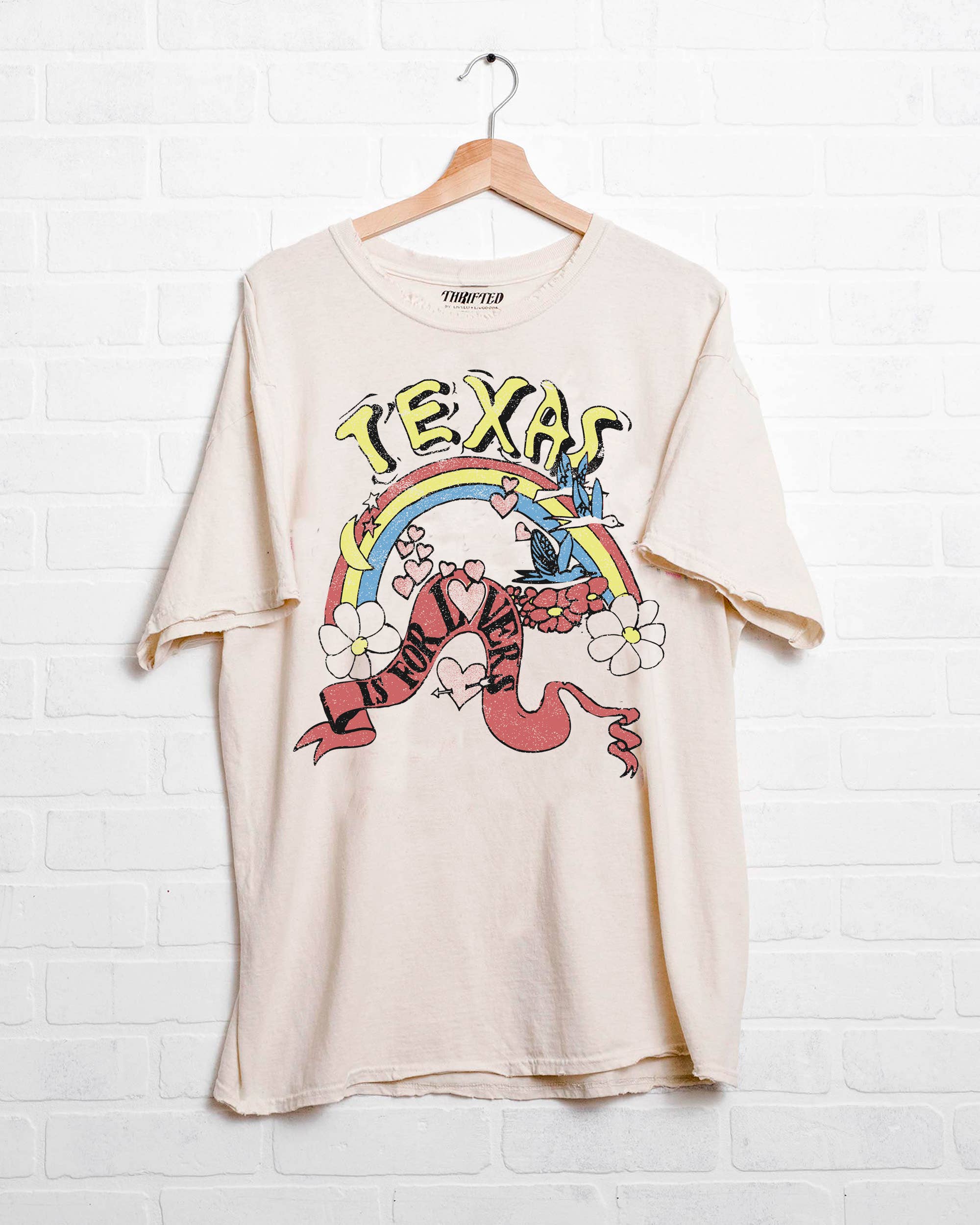 Texas Is For Lovers Off White Thrifted Graphic Tee Hoodie, Sweatshirt | PodTeesHub.com