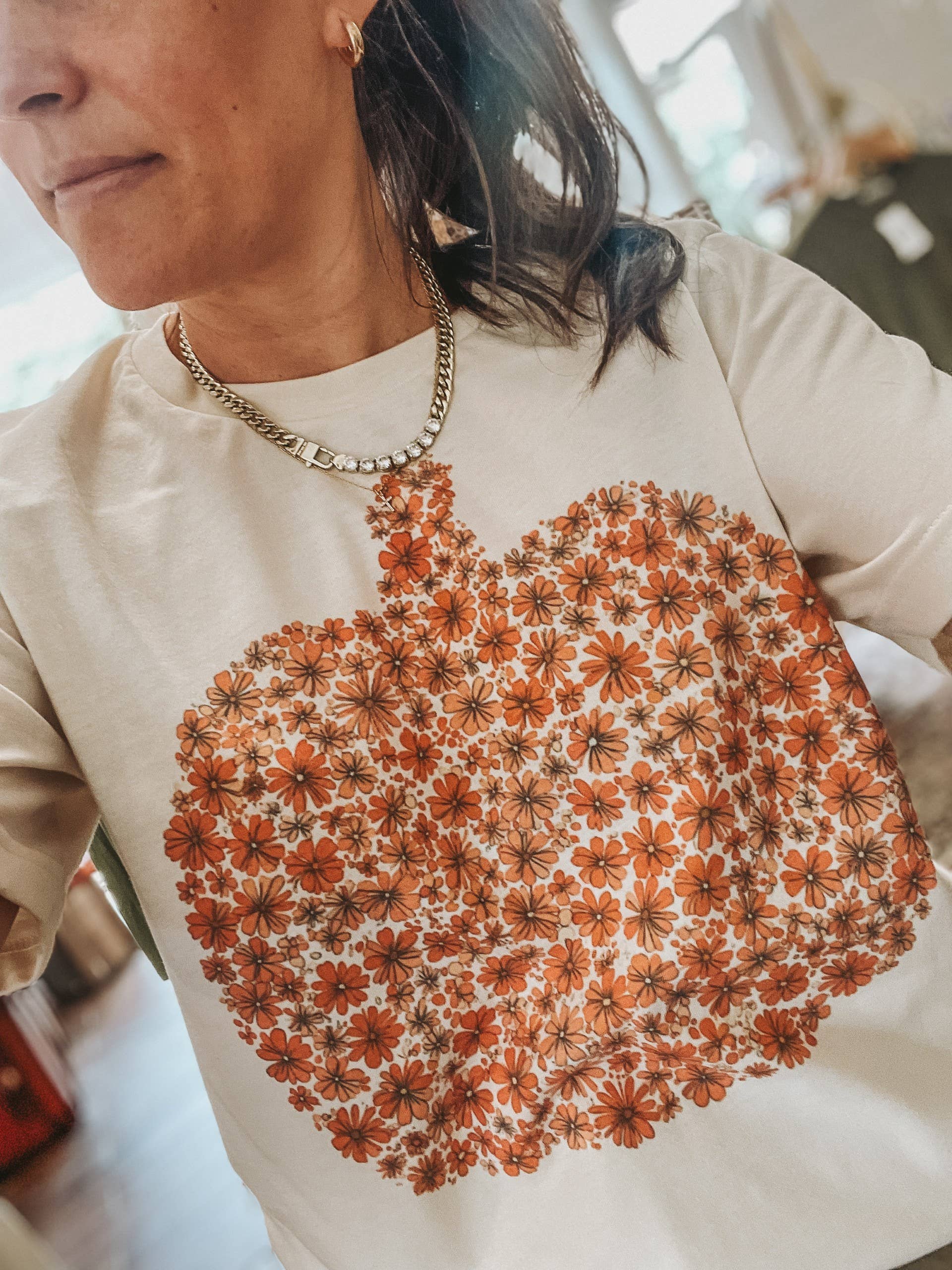 Retro Floral Pumpkin  Graphic Tee | Trendy Fall Tee Hoodie, Sweatshirt | PodTeesHub.com
