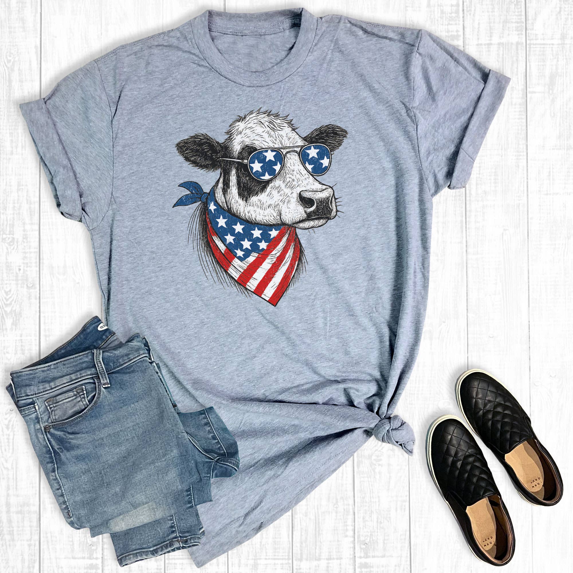 4th of July Patriotic Cow Graphic Tee Hoodie, Sweatshirt | PodTeesHub.com
