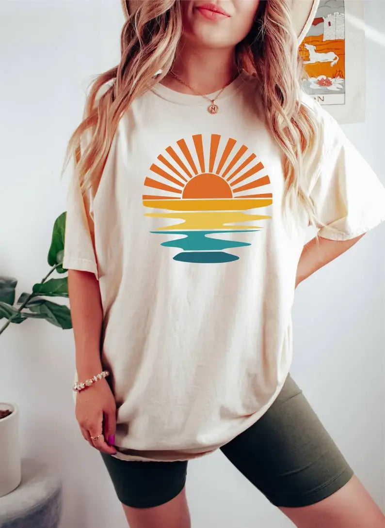 Sunset Rays Wavy Shirt, Sunset Shirt, Vacation Shirt Hoodie, Sweatshirt | PodTeesHub.com