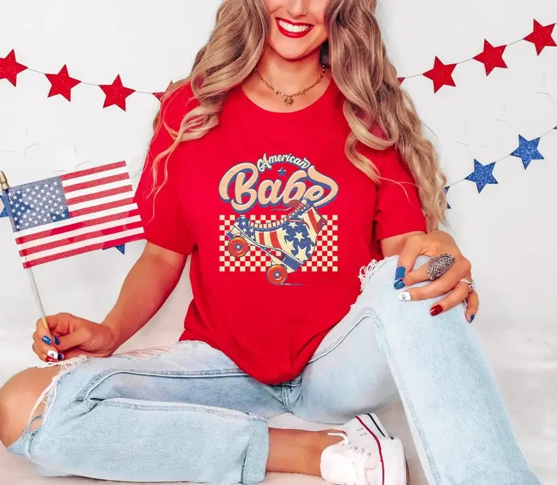 American Babe Roller Skating T-Shirt Hoodie, Sweatshirt | PodTeesHub.com