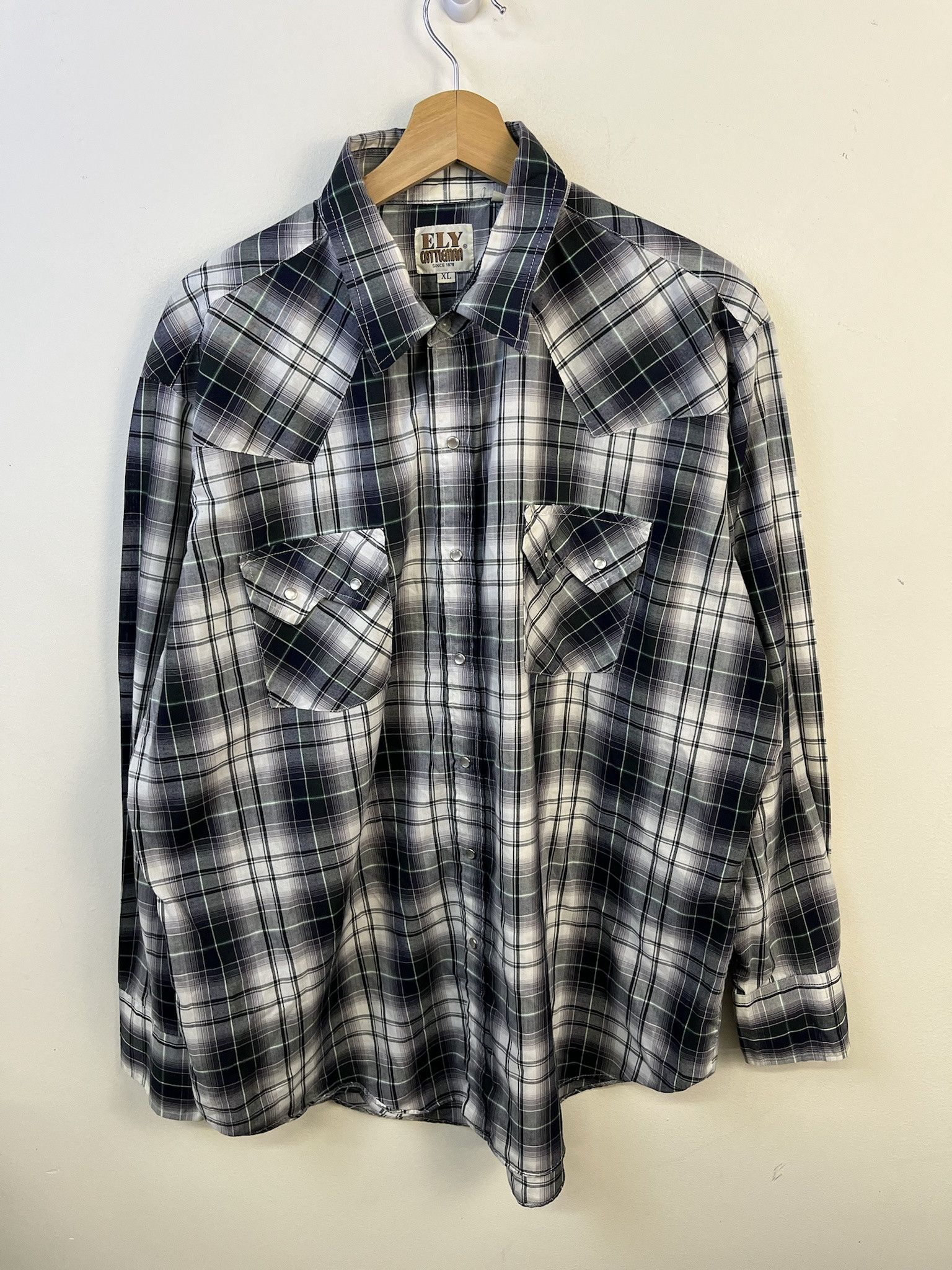 Wrangler Vintage Western Flannel Ely Cattleman Light Weight Pearl Snap Check Rodeo Shirt S Hoodie, Sweatshirt