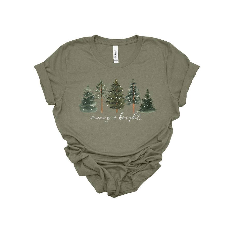 Merry and Bright Pine Tree Lights Tee Hoodie, Sweatshirt | PodTeesHub.com