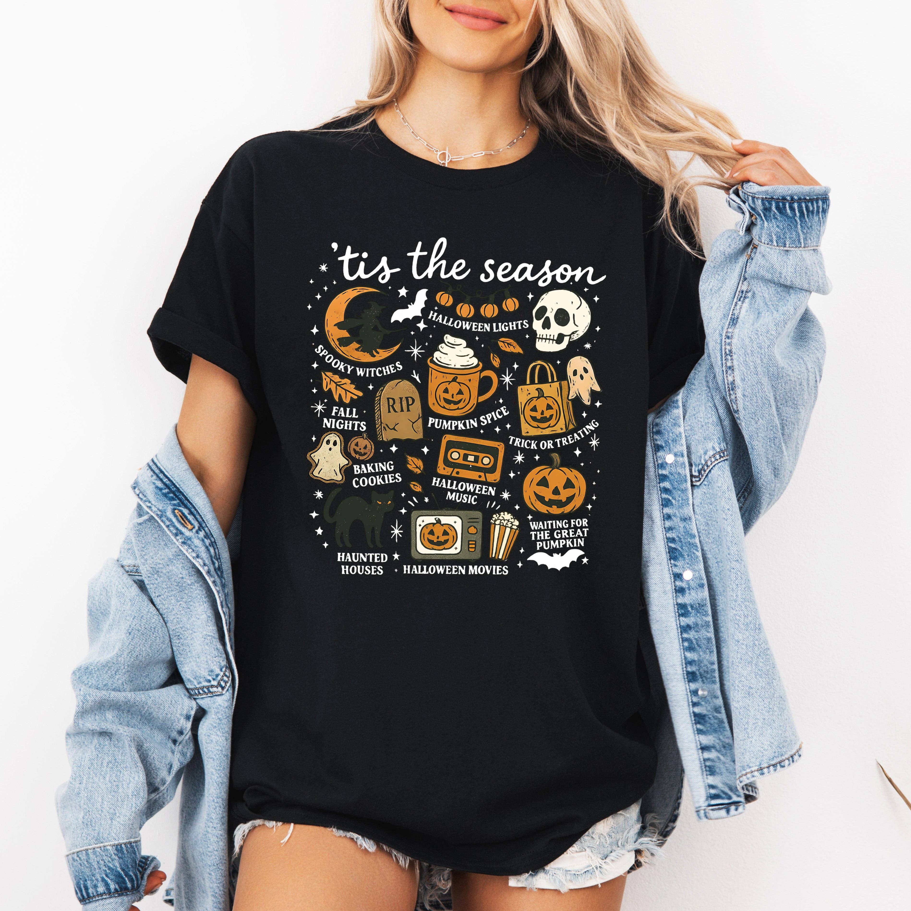Tis the Season, Halloween, Skeleton, Black Cat Ghost Tshirt Hoodie, Sweatshirt | PodTeesHub.com