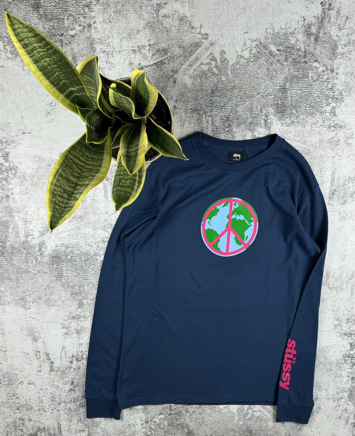 Stussy Rare Peace Earth Pacifism Blue Longsleeve Y2k T Shirt Hoodie, Sweatshirt | PodTeesHub.com