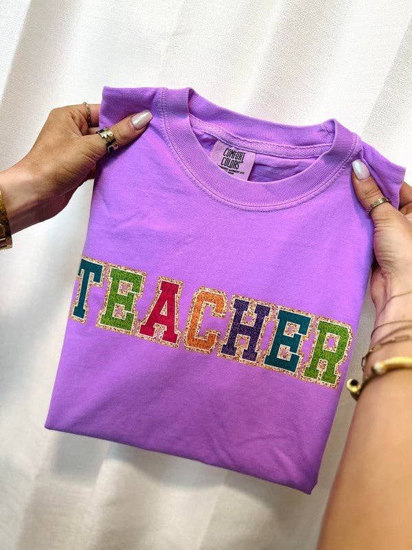 Teacher Faux Chenille Patch Dtf Tee Hoodie, Sweatshirt | PodTeesHub.com