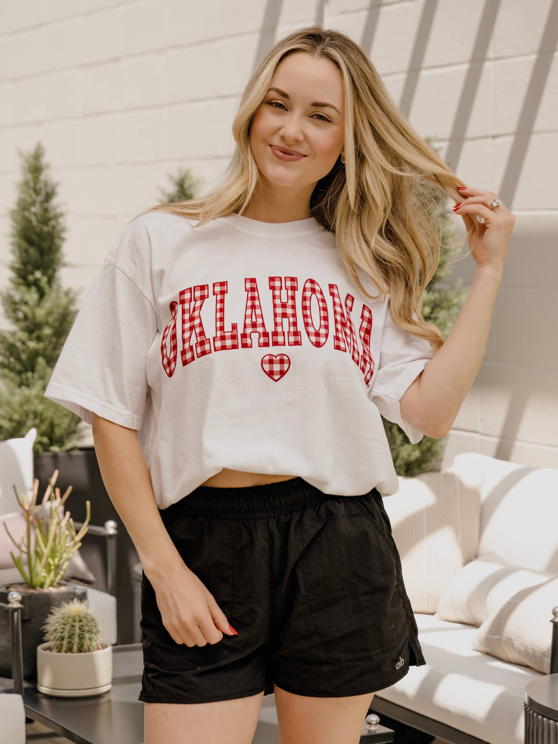 Ou Oklahoma Sooners Gingham Heart White Cc Tee Hoodie, Sweatshirt | PodTeesHub.com