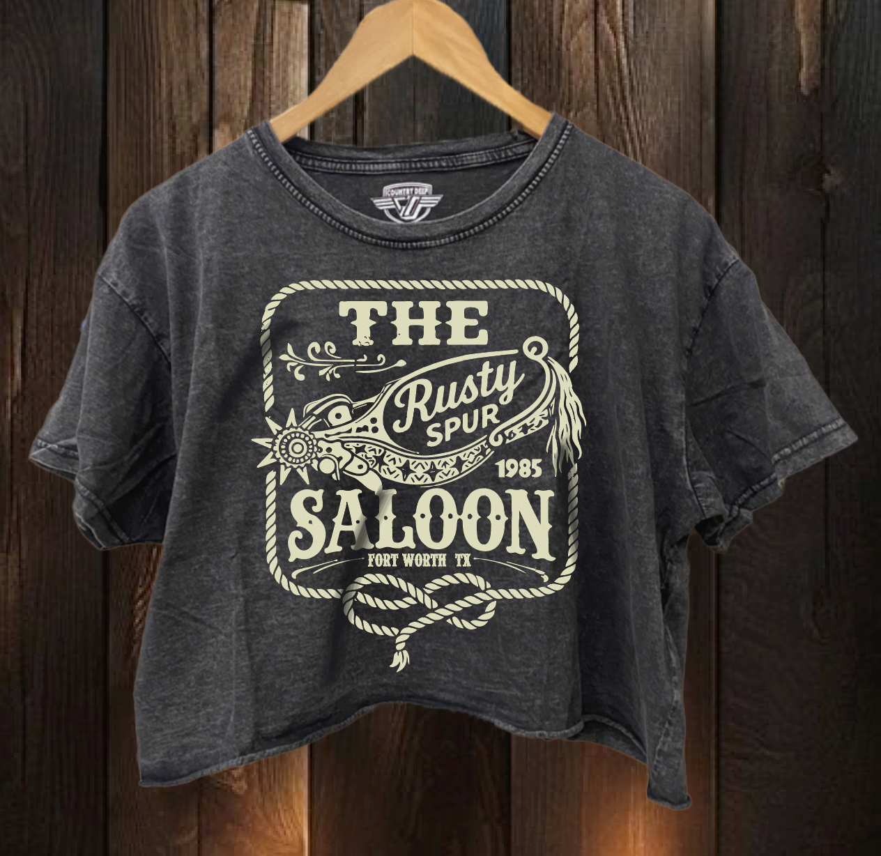 The Rusty Spur Saloon Relaxed Cropped Acid Wash T-Shirt Hoodie, Sweatshirt | PodTeesHub.com