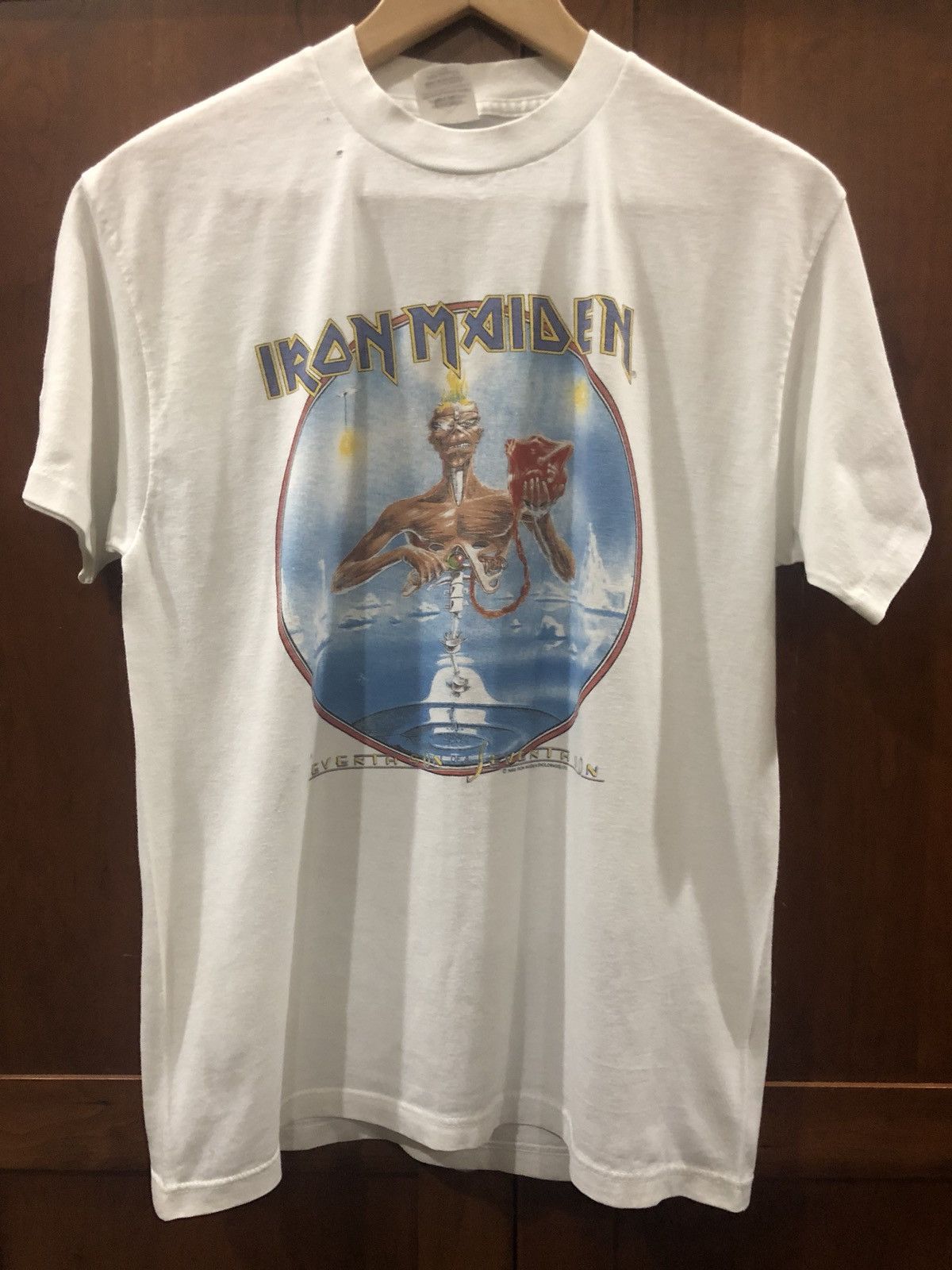 Iron Maiden Vintage White T Shirt Seventh Son 1988 Size L Hoodie, Sweatshirt | PodTeesHub.com