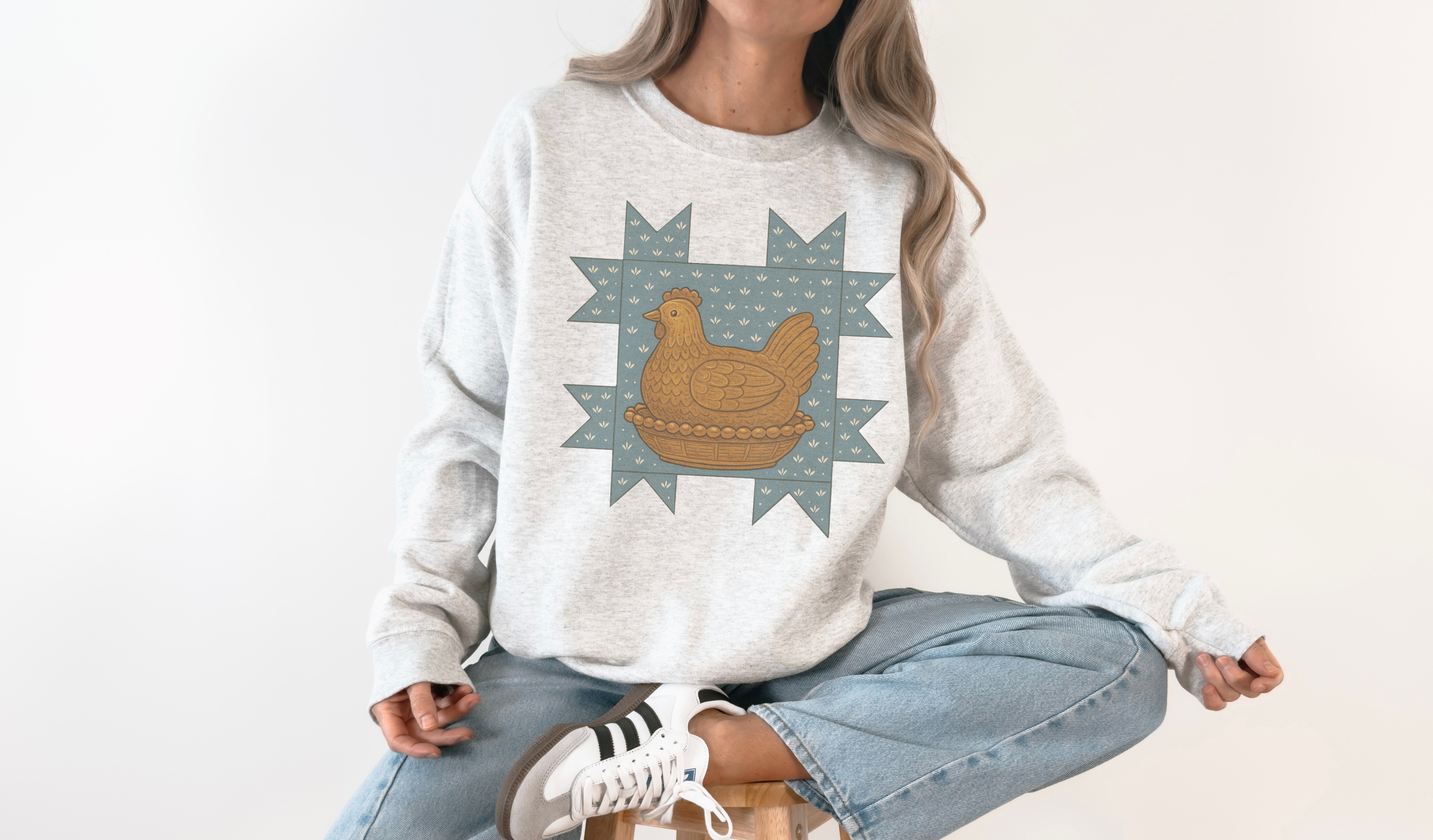 Vintage Hen Thrifting Crew Neck Sweatshirt T-Shirts, Hoodie | PodTeesHub.com