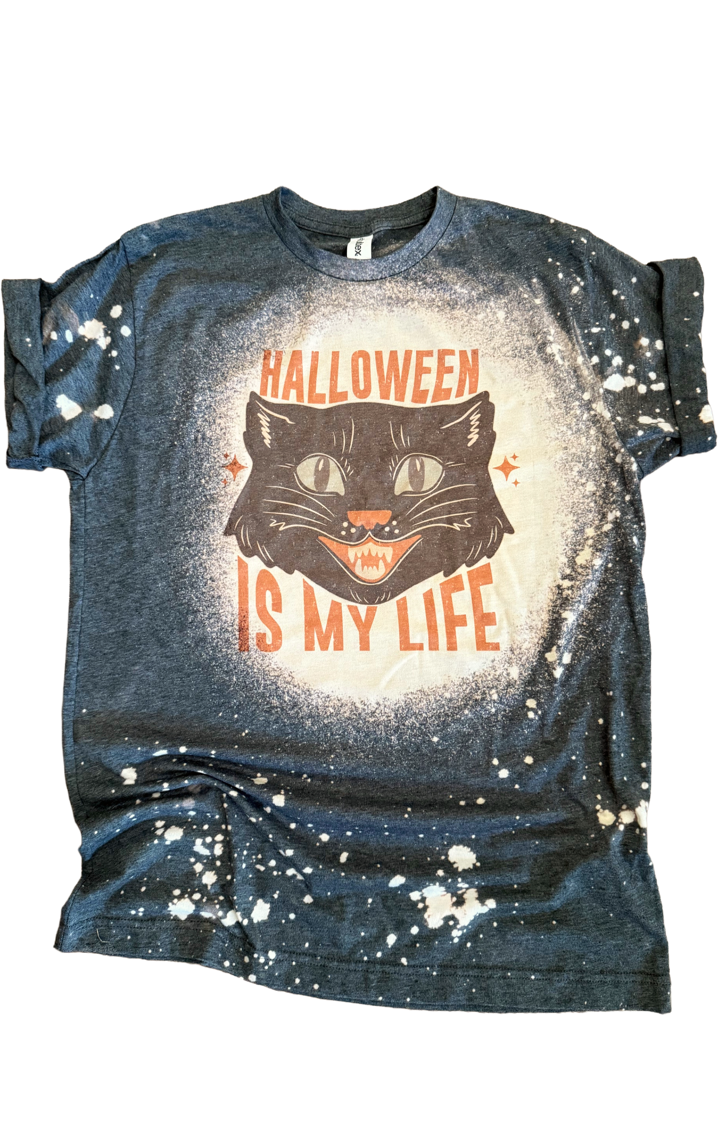 Halloween Is My Life Vintage Cat Halloween Bleached Tee Hoodie, Sweatshirt | PodTeesHub.com