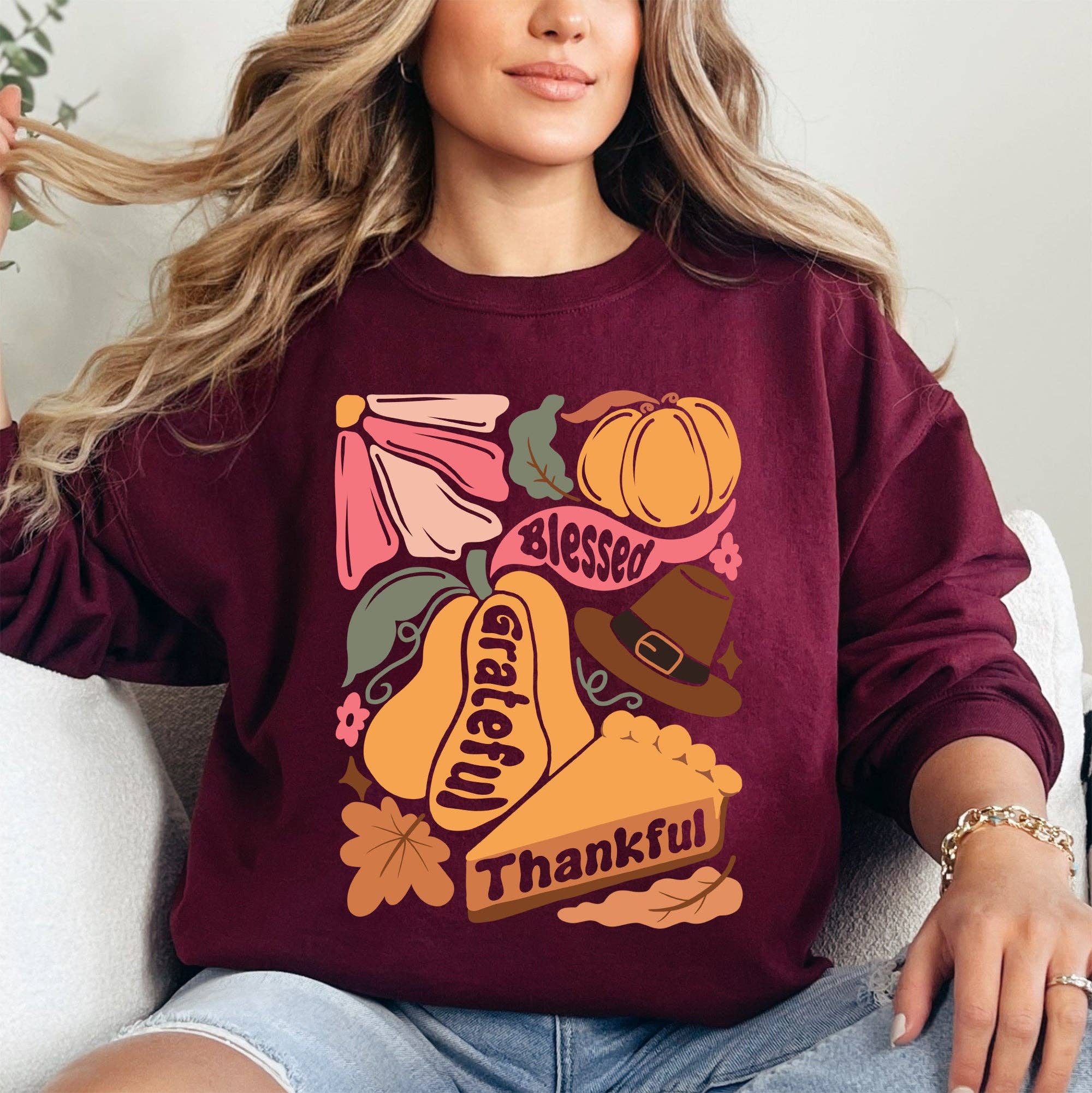 Grateful, Thankful, Blessed, Autumn, Thanksgiving Sweatshirt T-Shirts, Hoodie | PodTeesHub.com