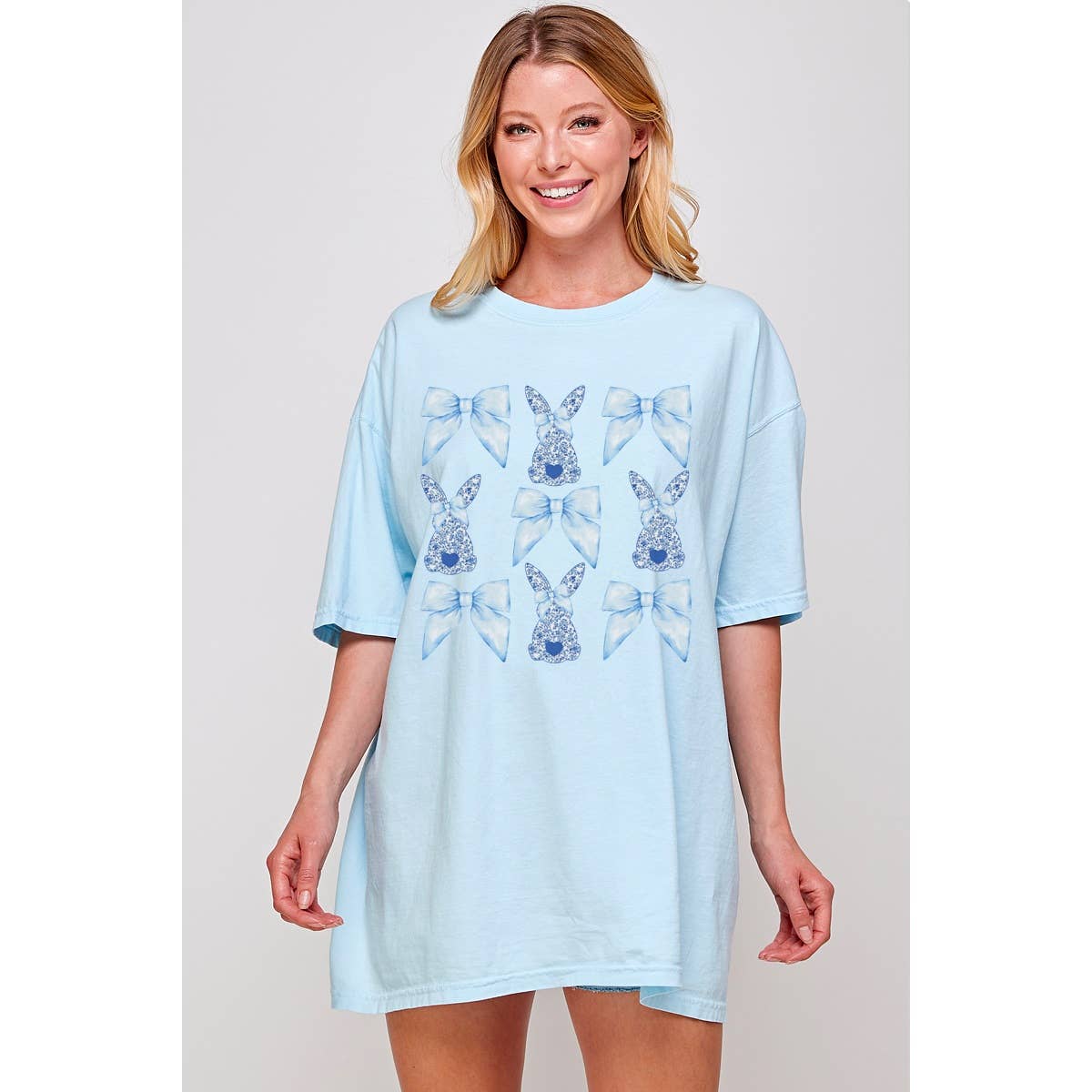 Coquette Easter Bunny Graphic Oversized Tee Hoodie, Sweatshirt | PodTeesHub.com