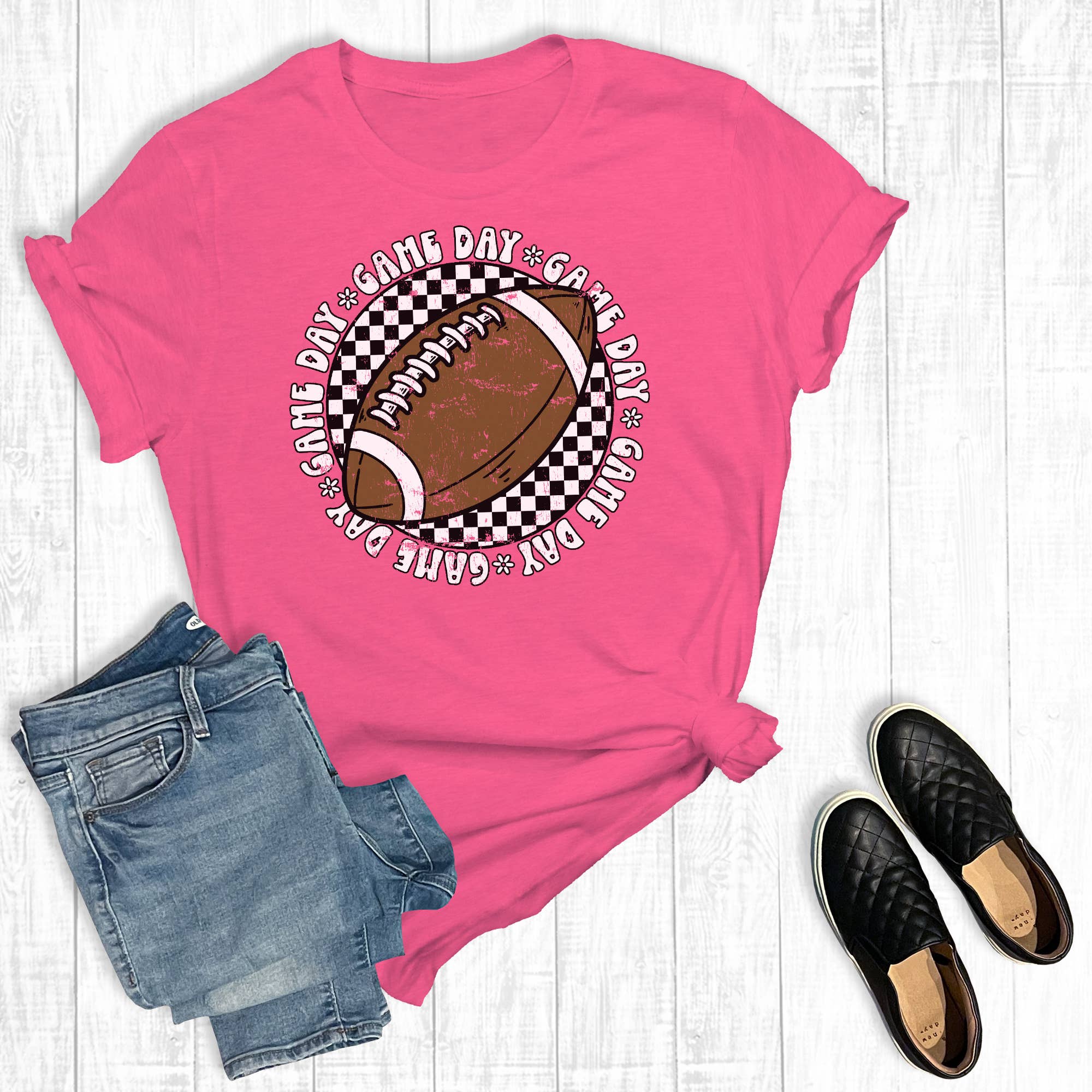 Retro Checkered Football Season Graphic Tee Hoodie, Sweatshirt | PodTeesHub.com