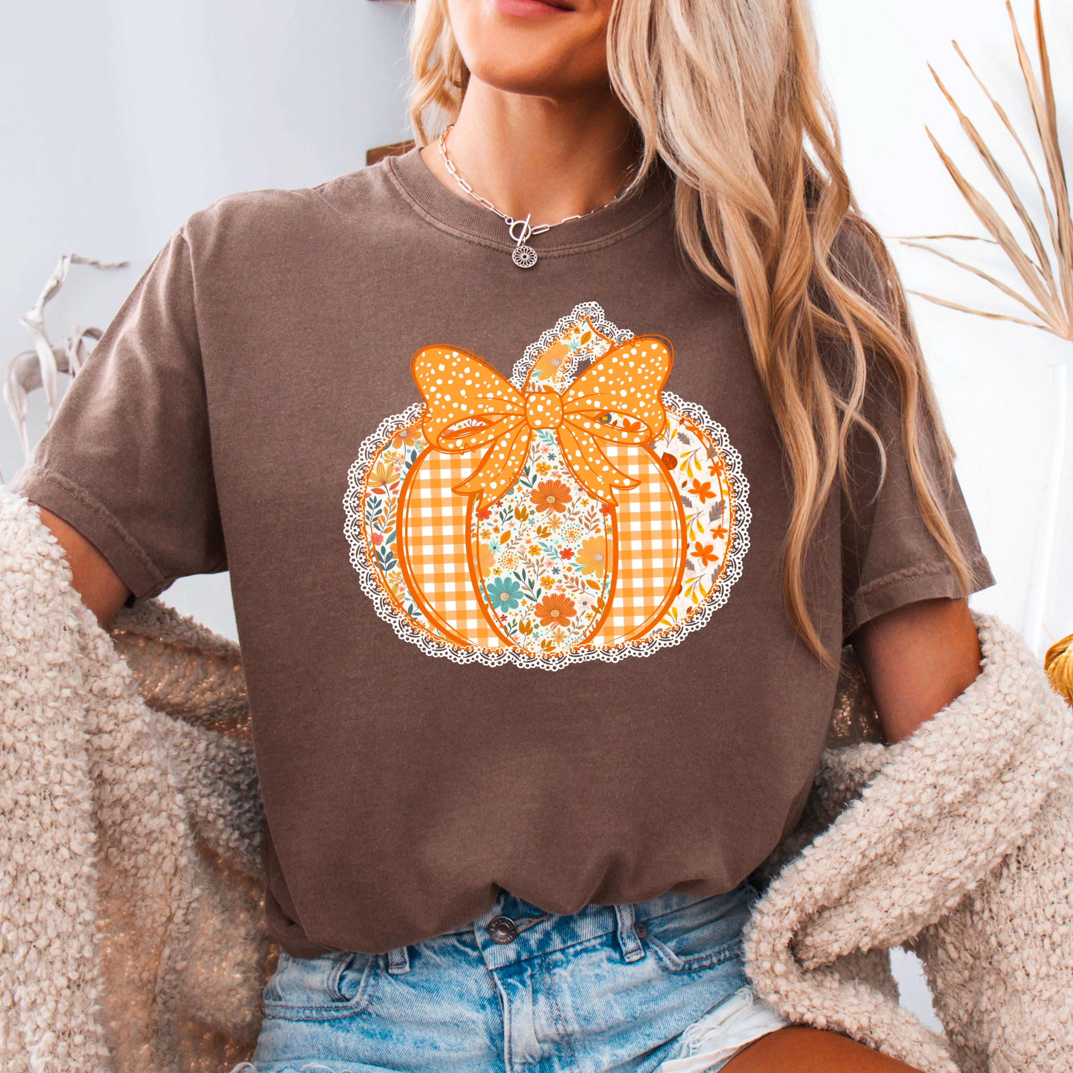 Lace Pumpkin Fall Women’S Graphic Shirt | Comfort Color Hoodie, Sweatshirt | PodTeesHub.com