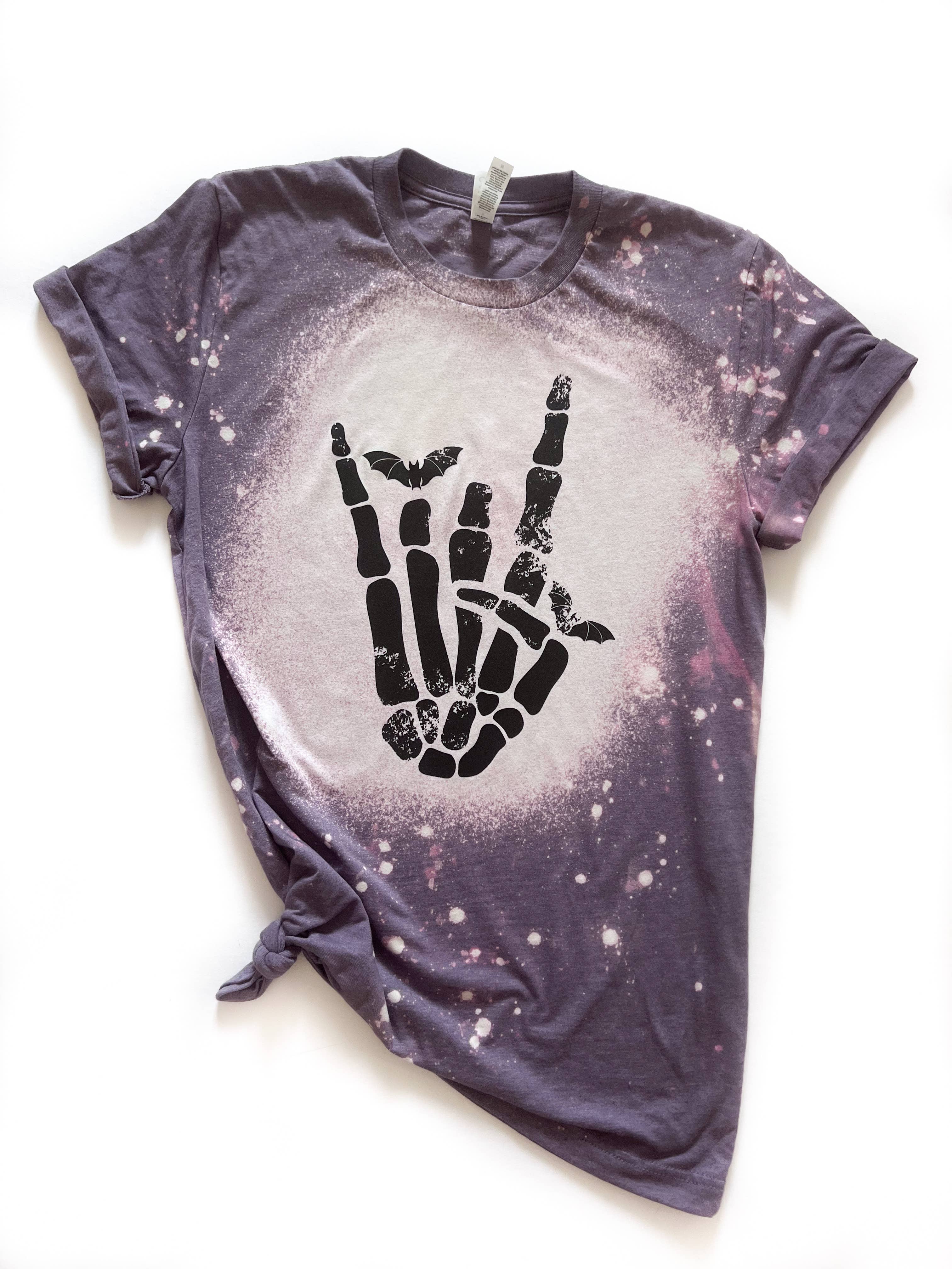 Rocker Bat Halloween Bleached Tee Hoodie, Sweatshirt | PodTeesHub.com