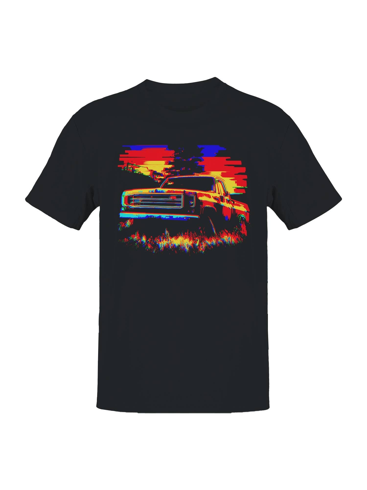Retro Truck Vibrant Sunset Art Men's T-Shirt Hoodie, Sweatshirt | PodTeesHub.com