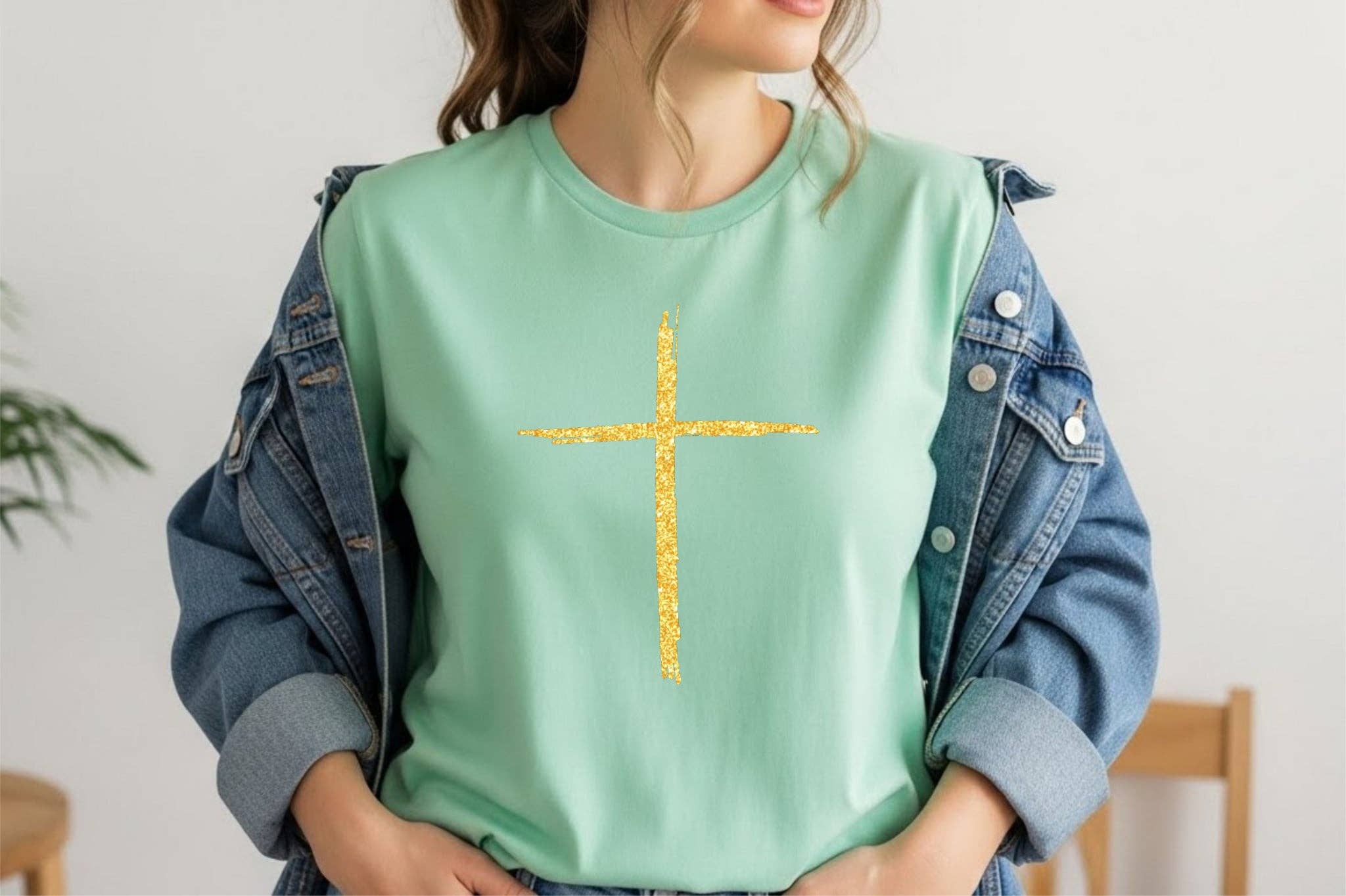 New Christian Mint Spring Gold Cross Bella Graphic Tee Hoodie, Sweatshirt | PodTeesHub.com