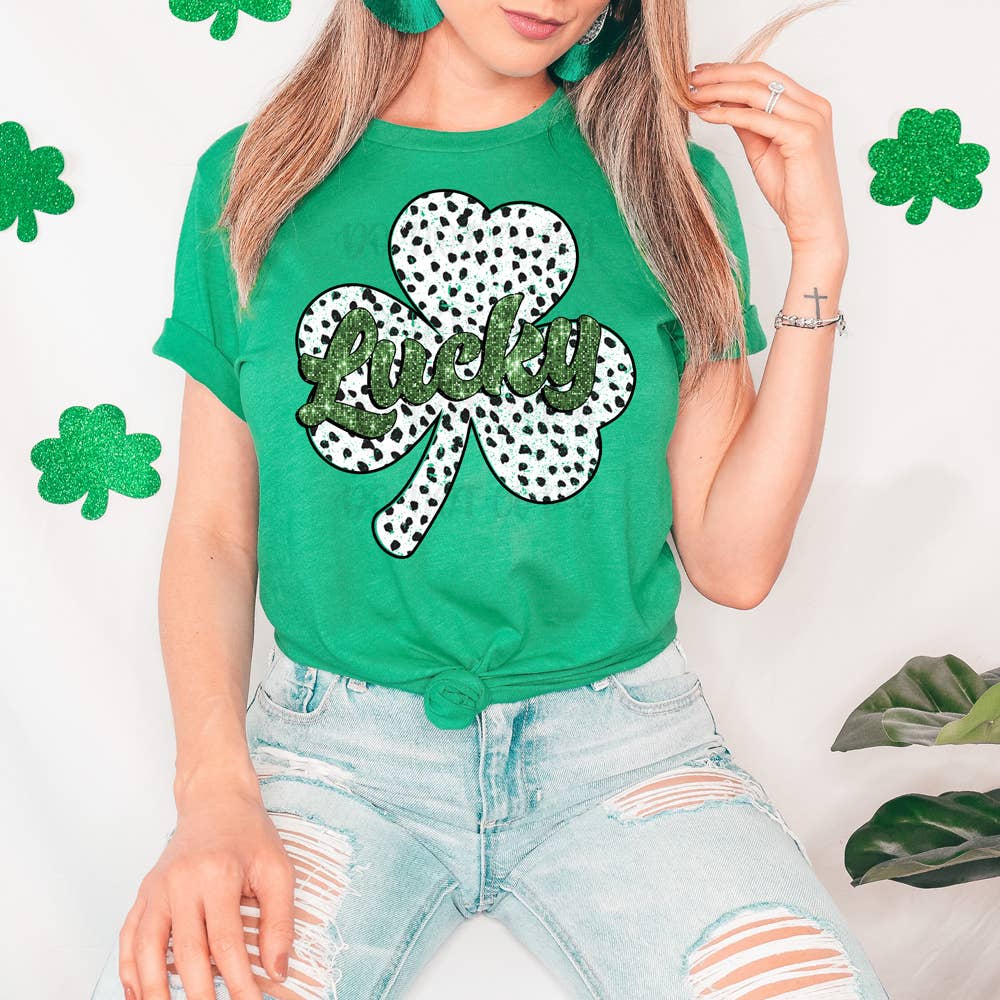 Lucky Shamrock Faux Sequin Tee Hoodie, Sweatshirt | PodTeesHub.com