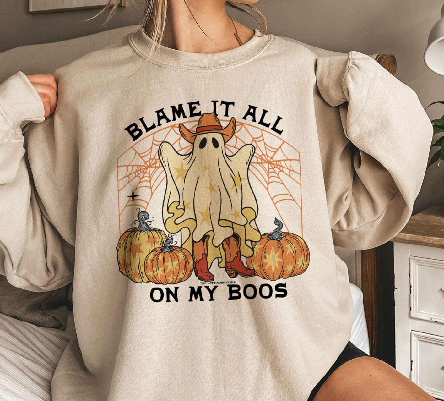 Blame It All On My Boos Halloween- Cream Sweatshirt T-Shirts, Hoodie | PodTeesHub.com