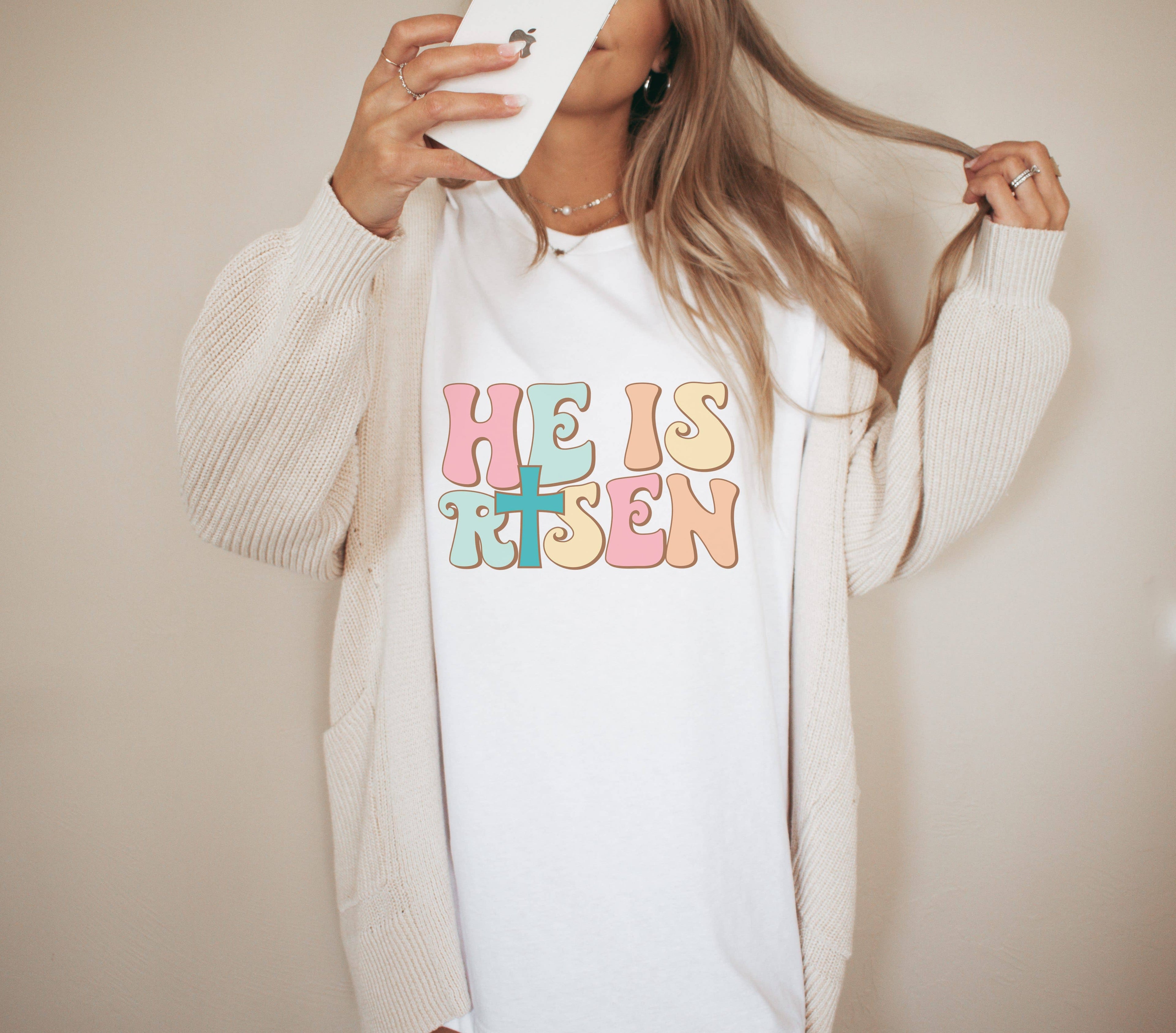 He Is Risen Block Easter Graphic Tee Hoodie, Sweatshirt | PodTeesHub.com