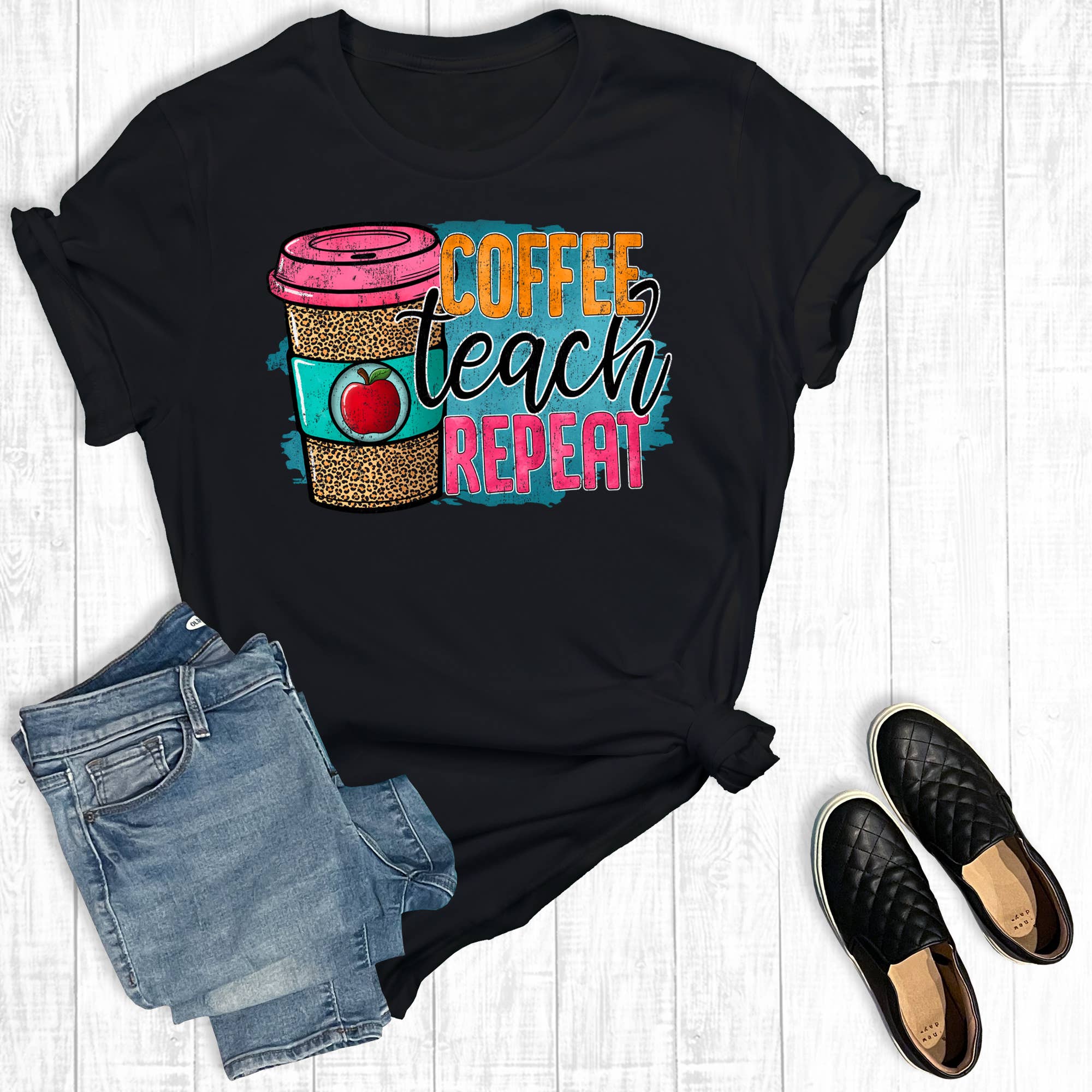 Funny Coffee Teach Repeat Graphic Tee Hoodie, Sweatshirt | PodTeesHub.com