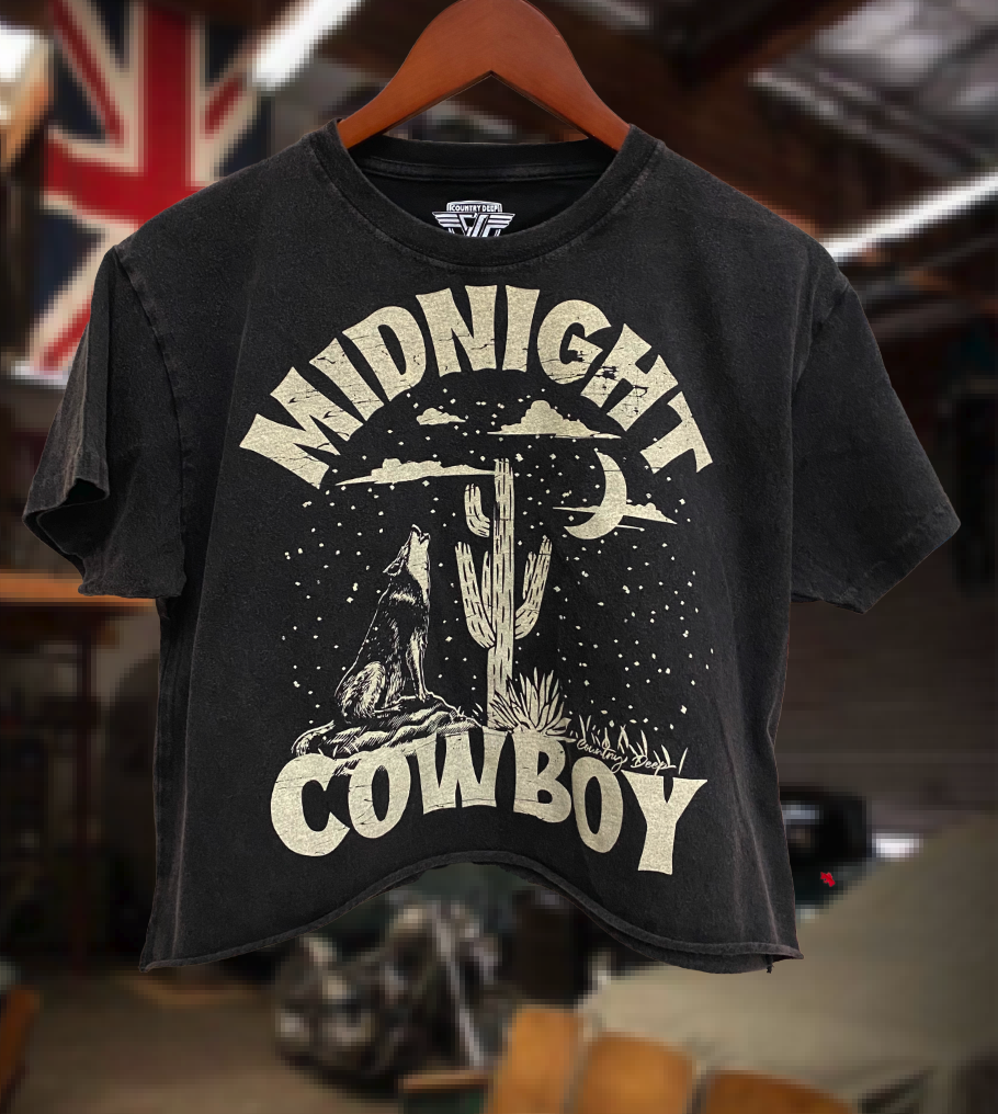 Midnight Cowboy Relaxed Cropped Acid Wash T-Shirt Hoodie, Sweatshirt | PodTeesHub.com