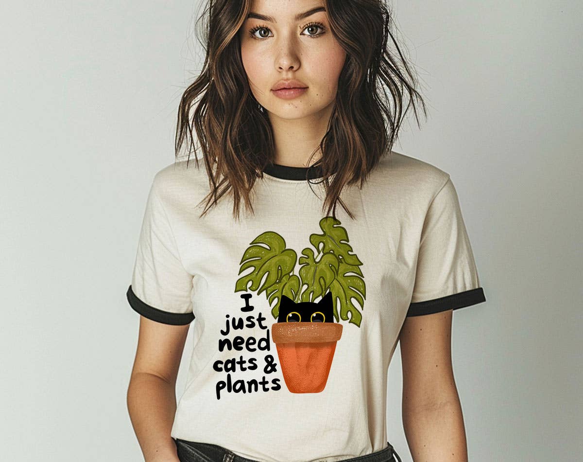 I Just Need Cats and Plants - Cute Funny Cat Ringer Shirt Hoodie, Sweatshirt | PodTeesHub.com