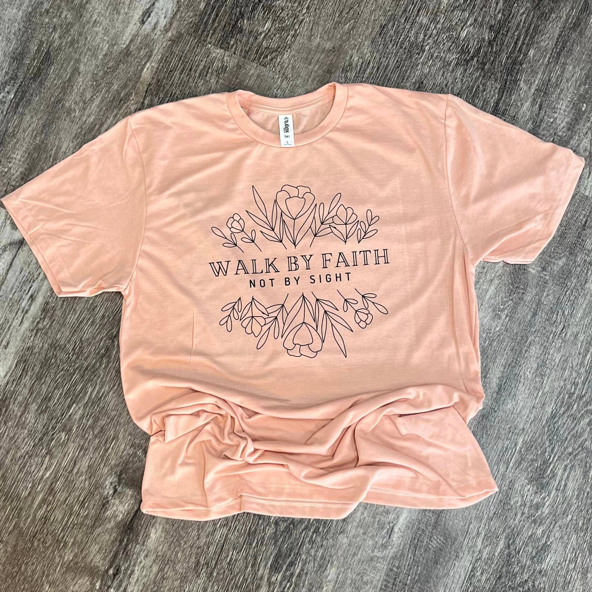 Walk By Faith Not By Sight Floral On Peach Tee Hoodie, Sweatshirt | PodTeesHub.com