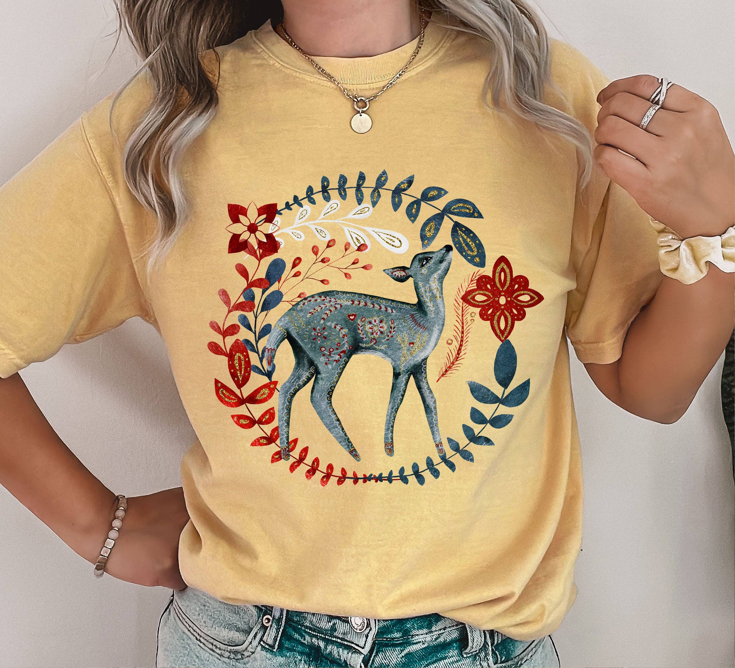 Scandinavian Folk Fawn T-Shirt Hoodie, Sweatshirt | PodTeesHub.com