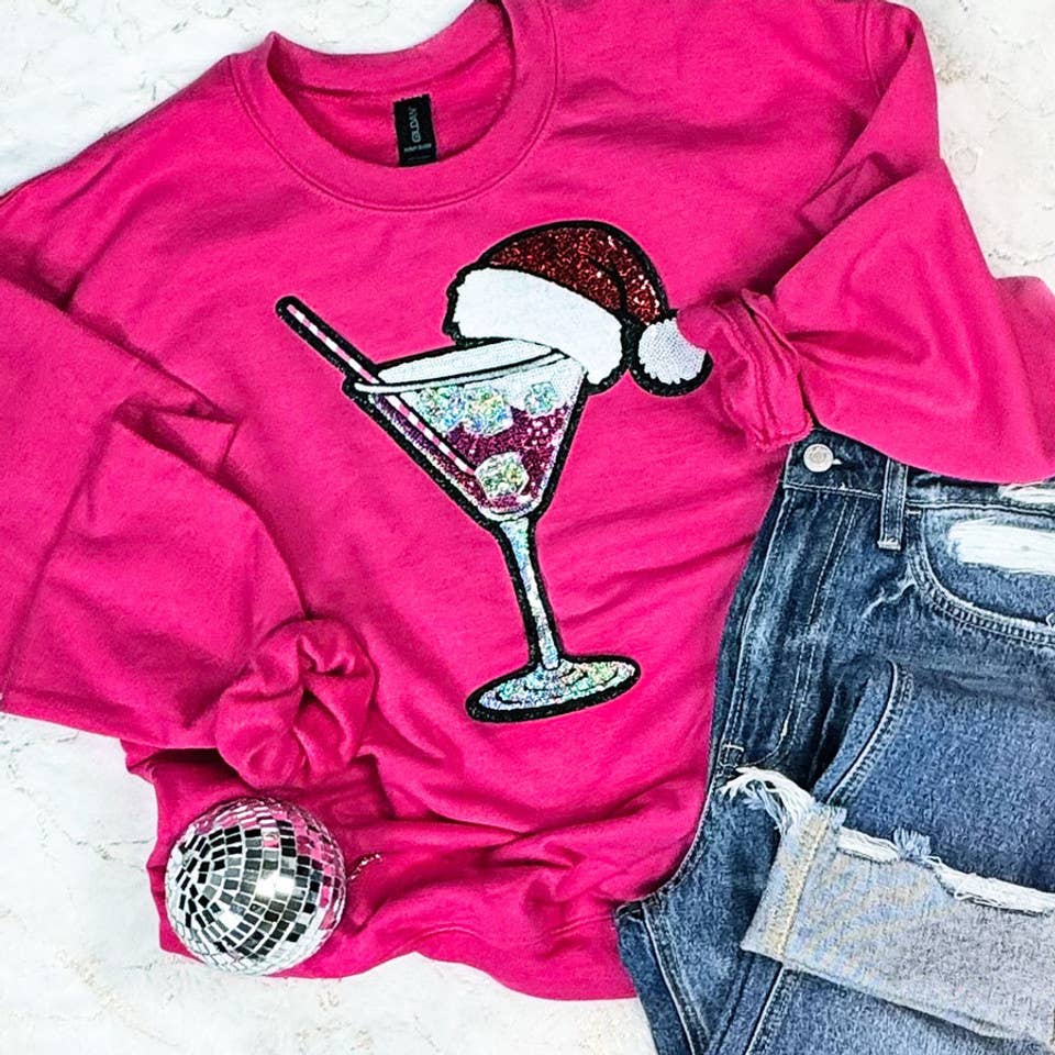 Martini Santa Sequin Sweatshirt T-Shirts, Hoodie | PodTeesHub.com