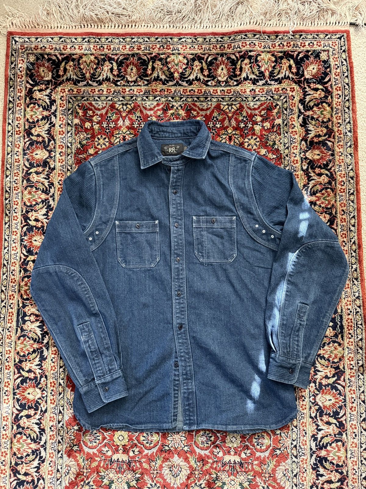 Rrl Ralph Lauren Doublerrl Ralph Lauren Indigo Twill Work Shirt Hoodie, Sweatshirt | PodTeesHub.com