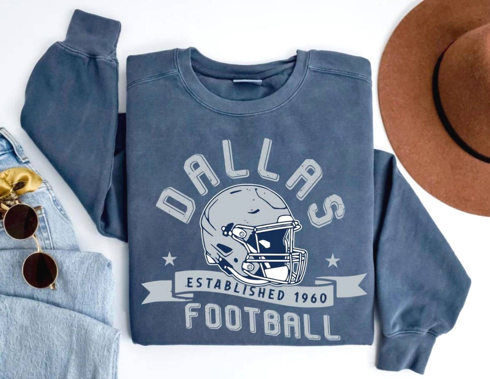 Vintage Dallas Football Est 1960 Retro Sweatshirt For Her T-Shirts, Hoodie | PodTeesHub.com