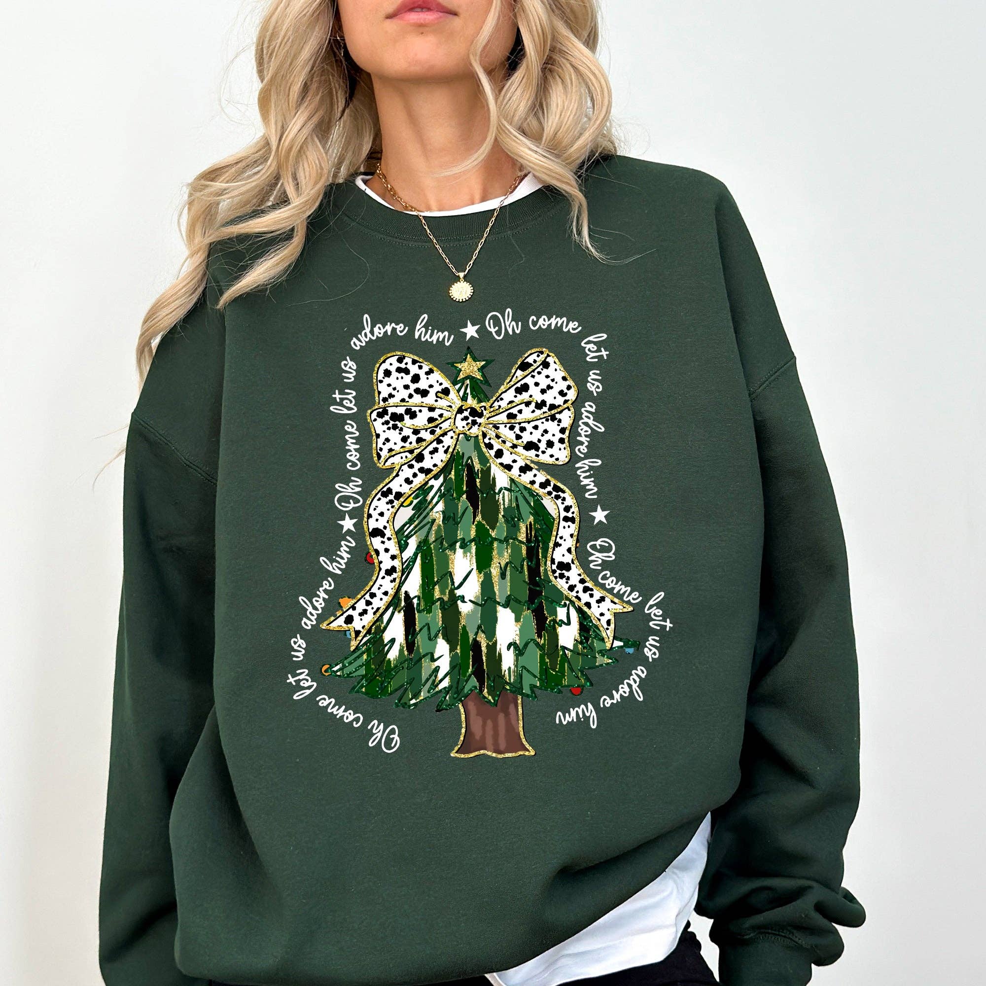 Oh Come Let Us Adore Him, Tree, Dalmatian Print, Sweatshirt T-Shirts, Hoodie | PodTeesHub.com
