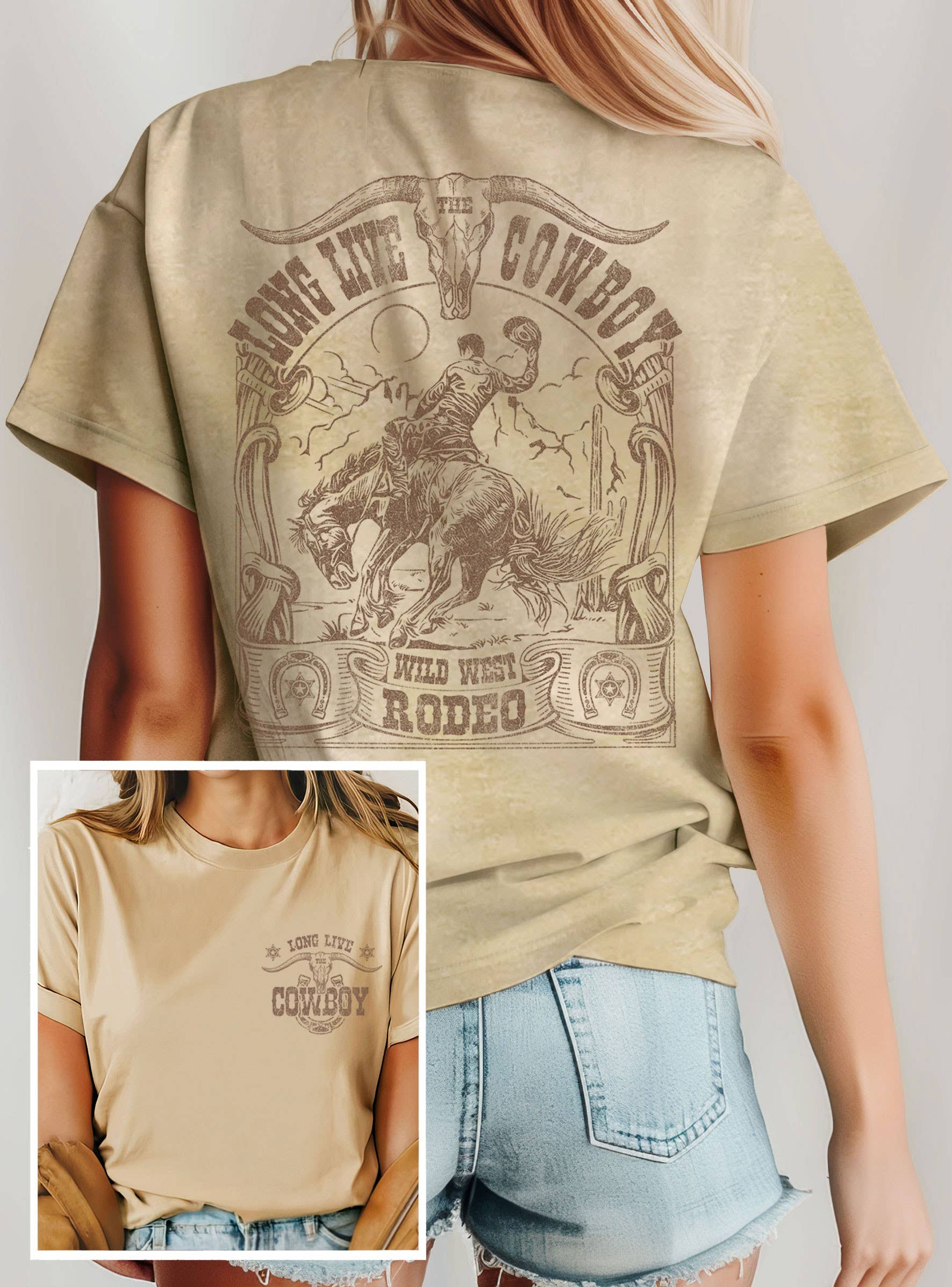 Long Live the Cowboy Wild West Rodeo Front&Back Graphic Tee Hoodie, Sweatshirt | PodTeesHub.com