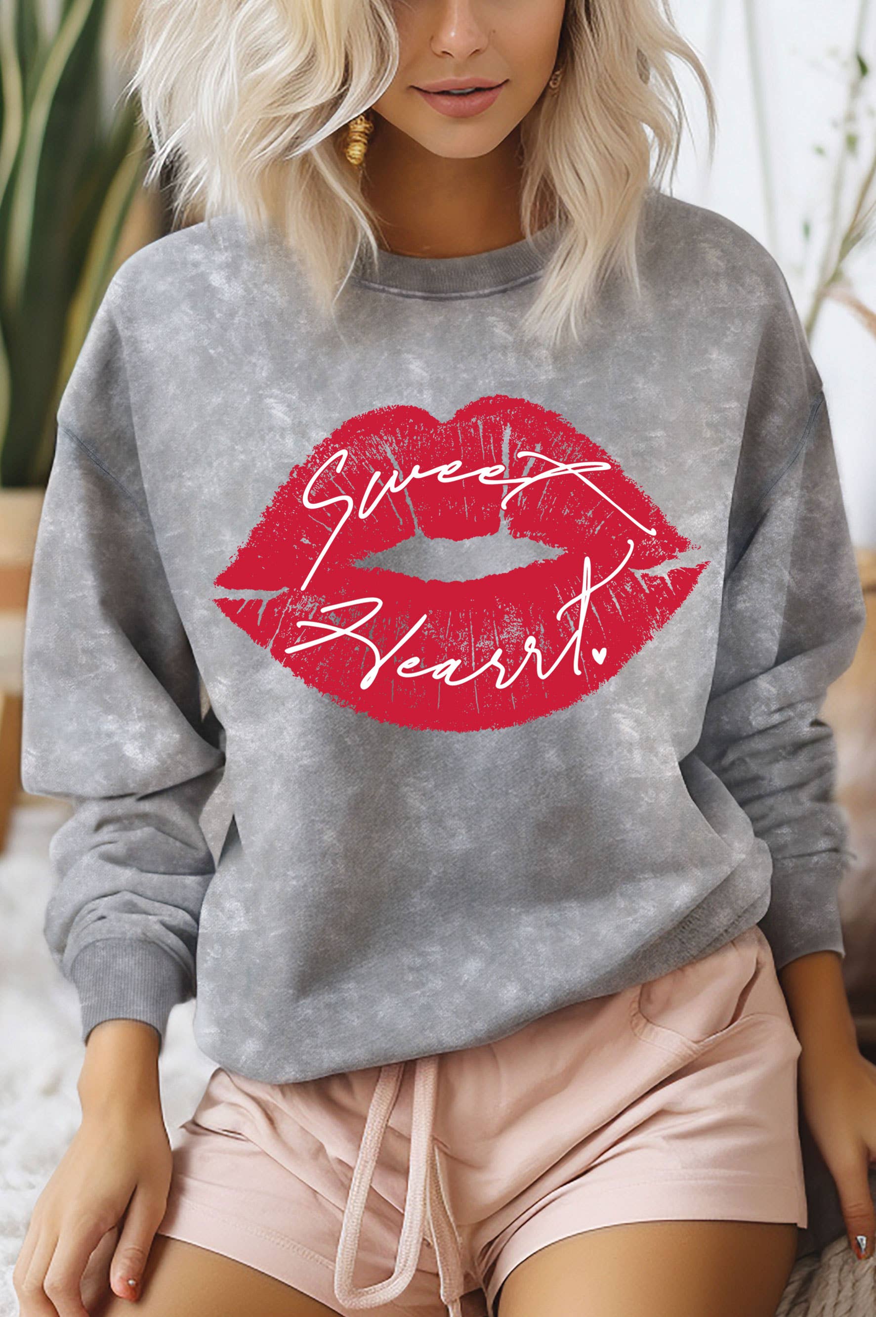 Sweet Heart Lips Valentine Graphic Mineral Brush Sweatshirt T-Shirts, Hoodie | PodTeesHub.com